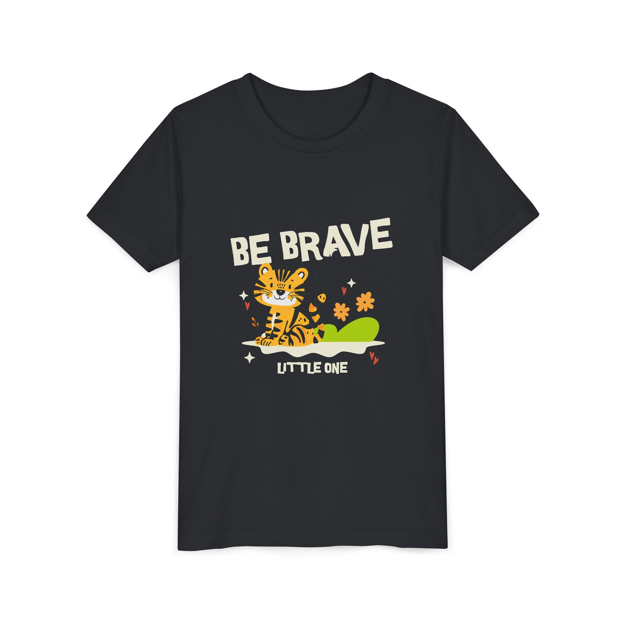 Be Brave Little One | Kids Motivational Graphic Tiger Floral Garden T-Shirt
