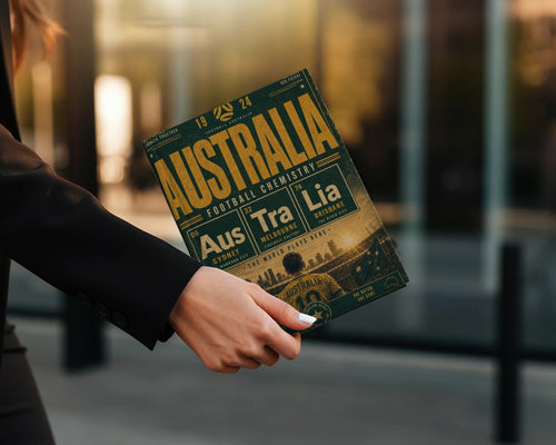 Australia Football Chemistry magazine cover featuring cities and football text.