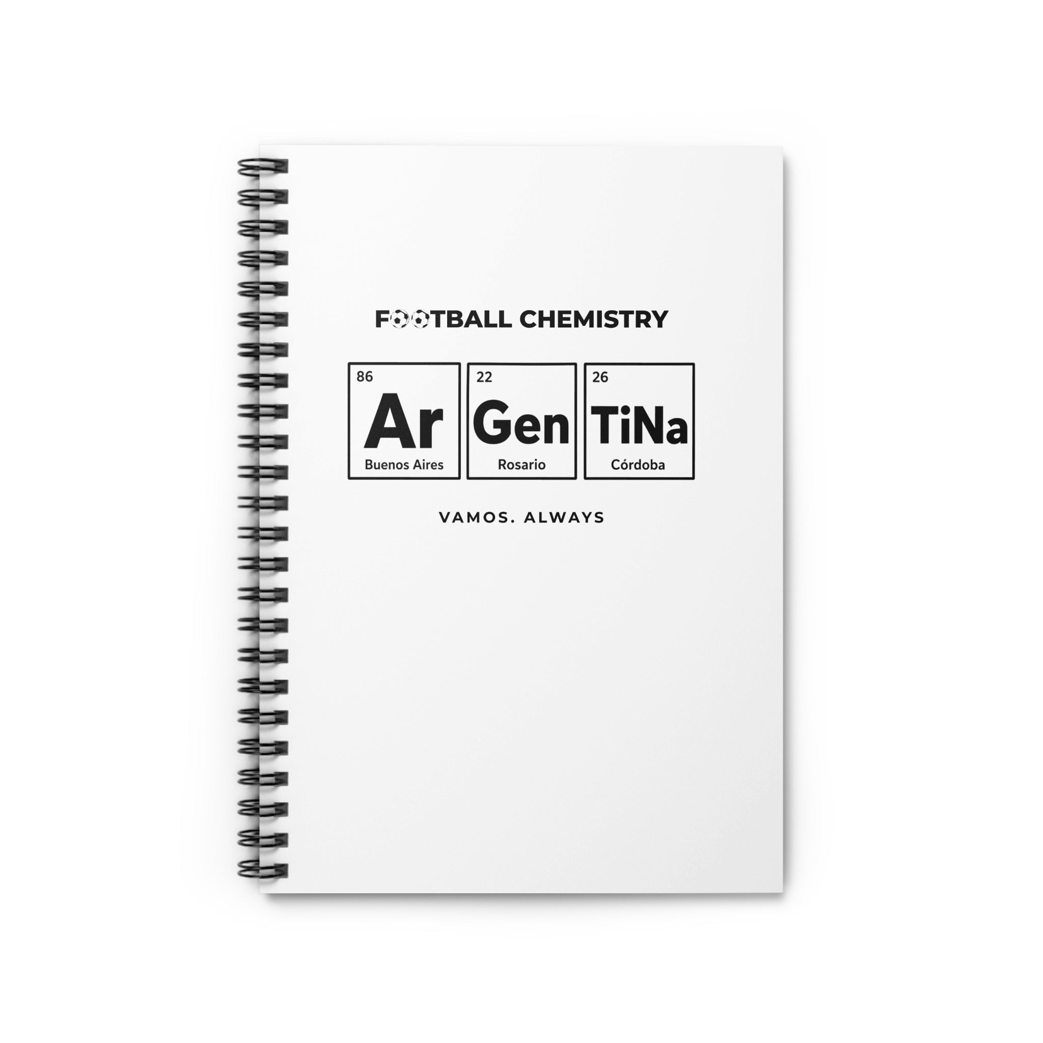 Notebook cover with "Football Chemistry" title and elemental symbols.