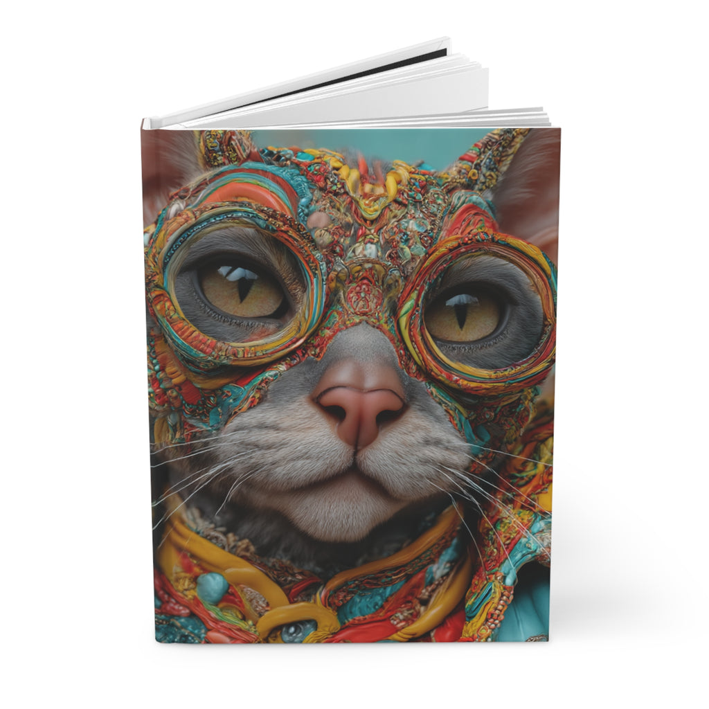 Funky Cat Hardcover Journal | 3D Embroidery Style