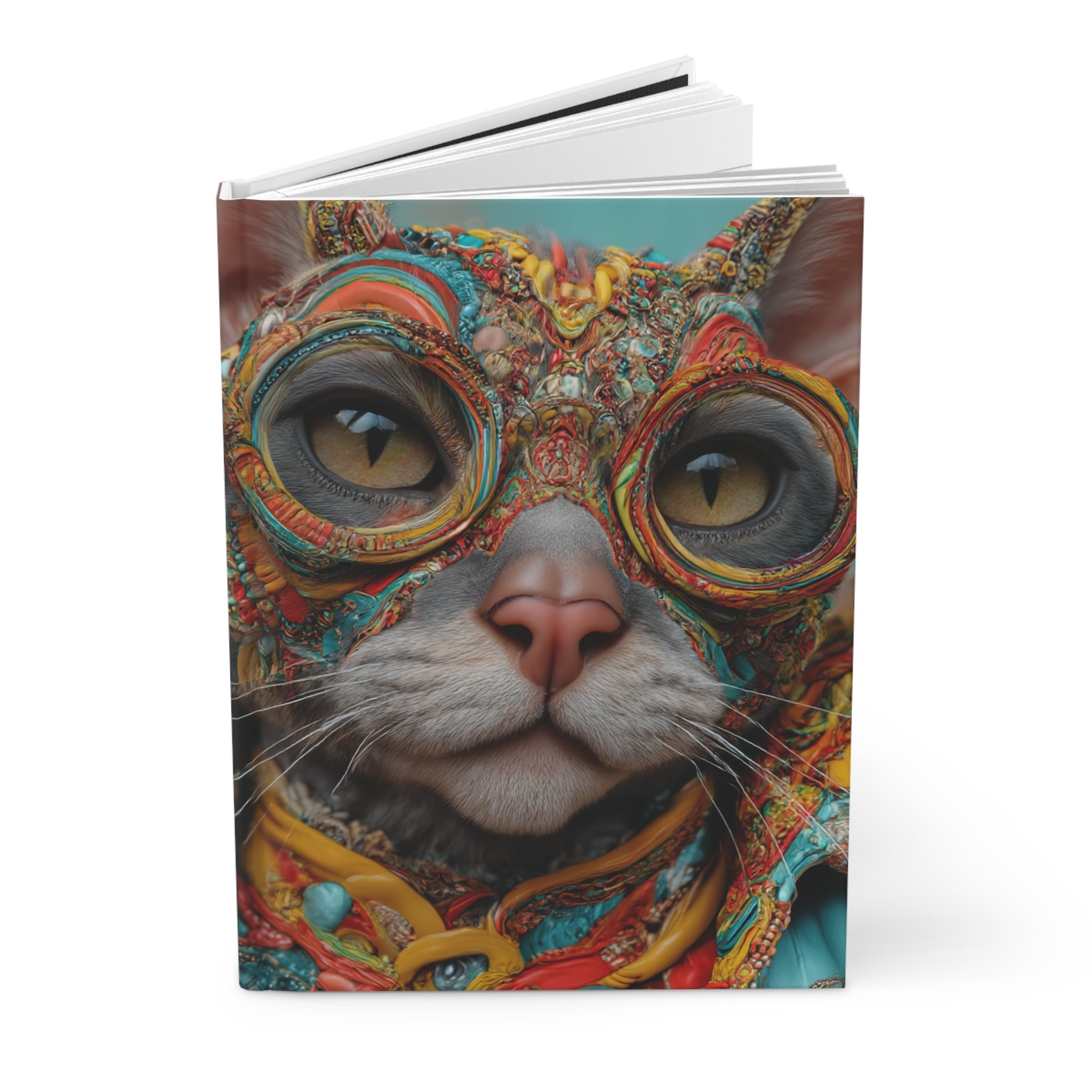 Funky Cat Hardcover Journal | 3D Embroidery Style