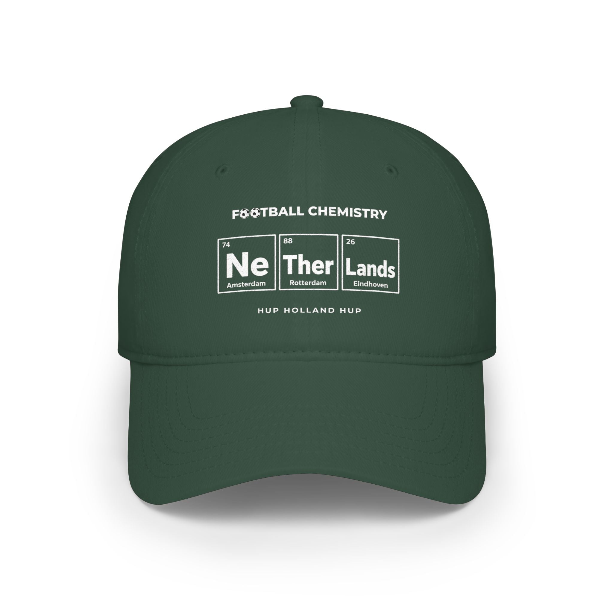 Dark green baseball cap with "Football Chemistry" and "Ne Ther Lands" logo.