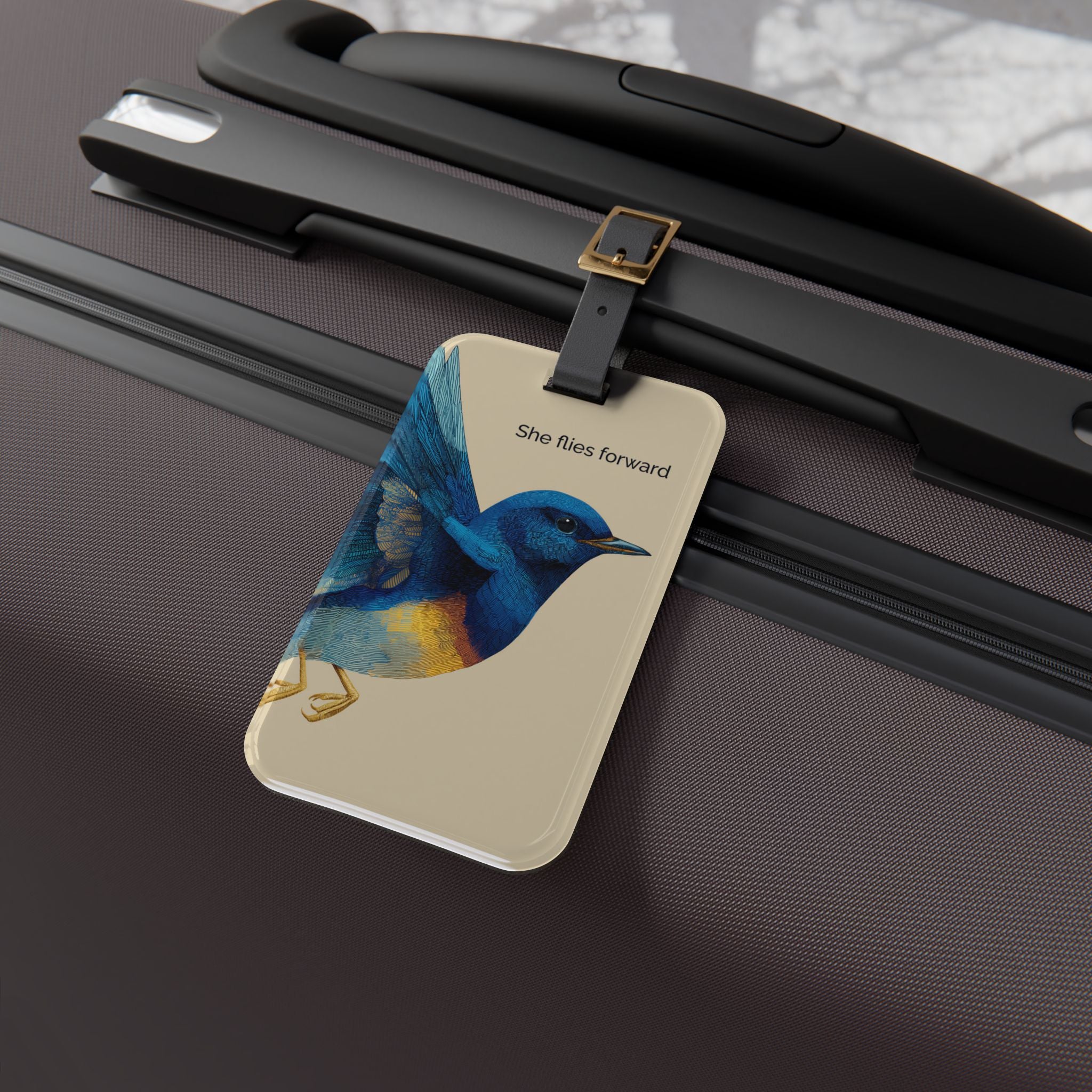 She Flies Forward Luggage Tag | Motivational Graphic Deep Horizon