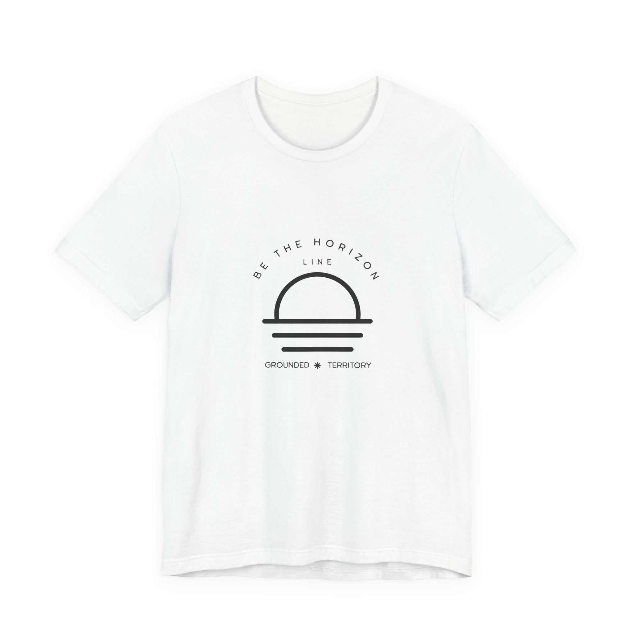 Be the horizon Line | Women's Motivational Graphic Minimalistic White Ocean Sunrise T-Shirt