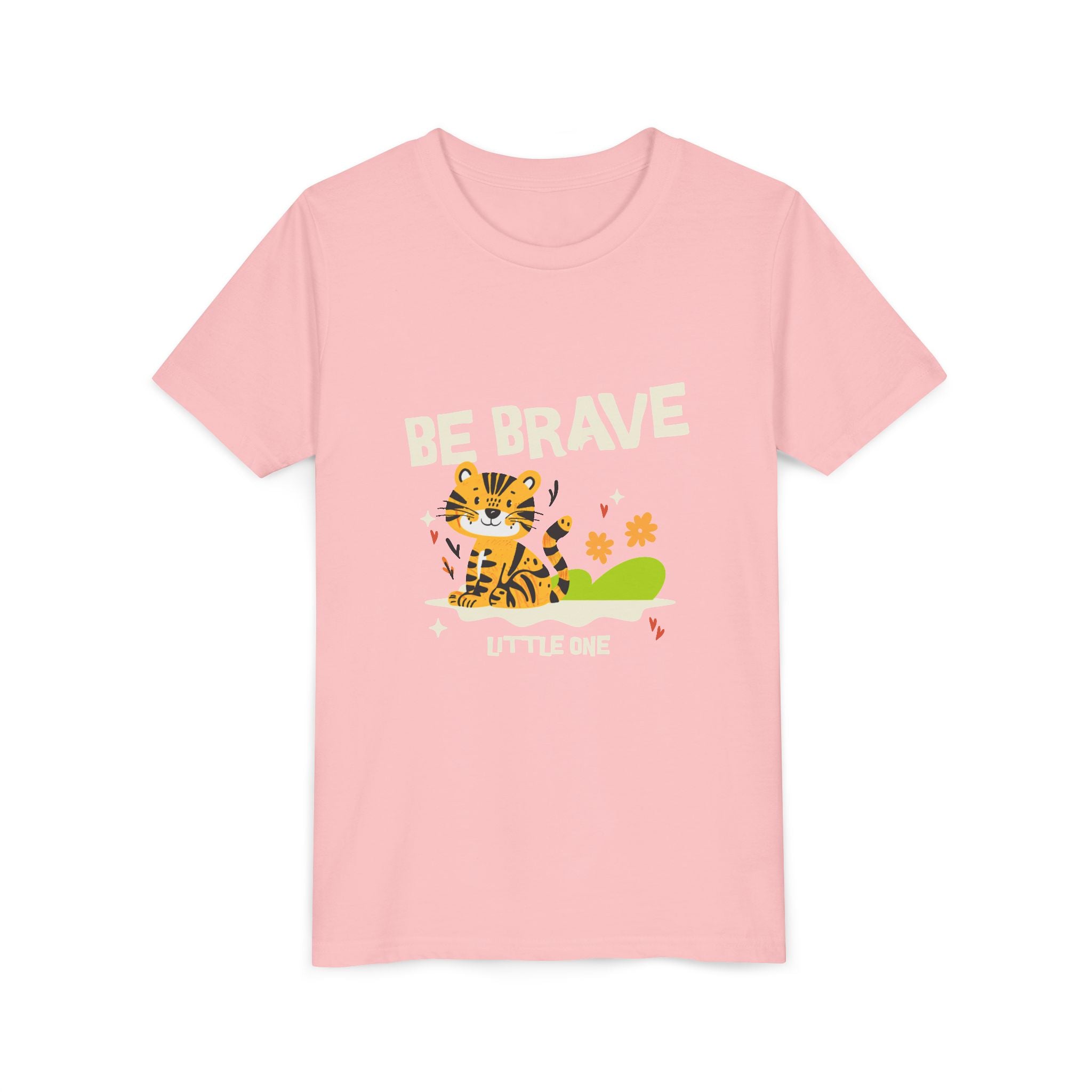 Be Brave Little One | Kids Motivational Graphic Tiger Floral Garden T-Shirt