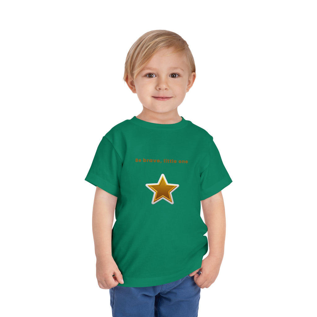 Be Brave Little One | Toddler Motivational Graphic White and Gold Star badge T-Shirt
