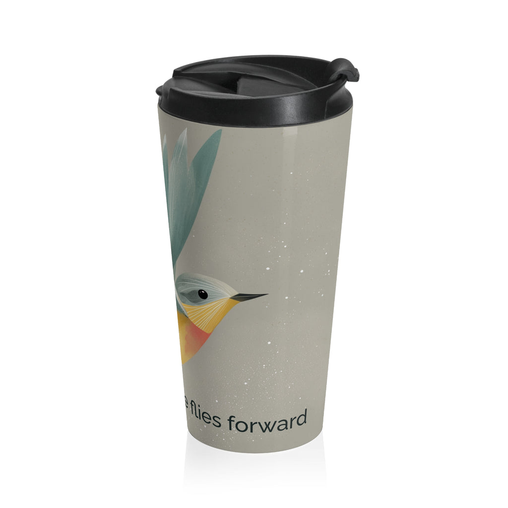 She Flies Forward Stainless Steel Travel Mug | Motivational Graphic Quiet Lift