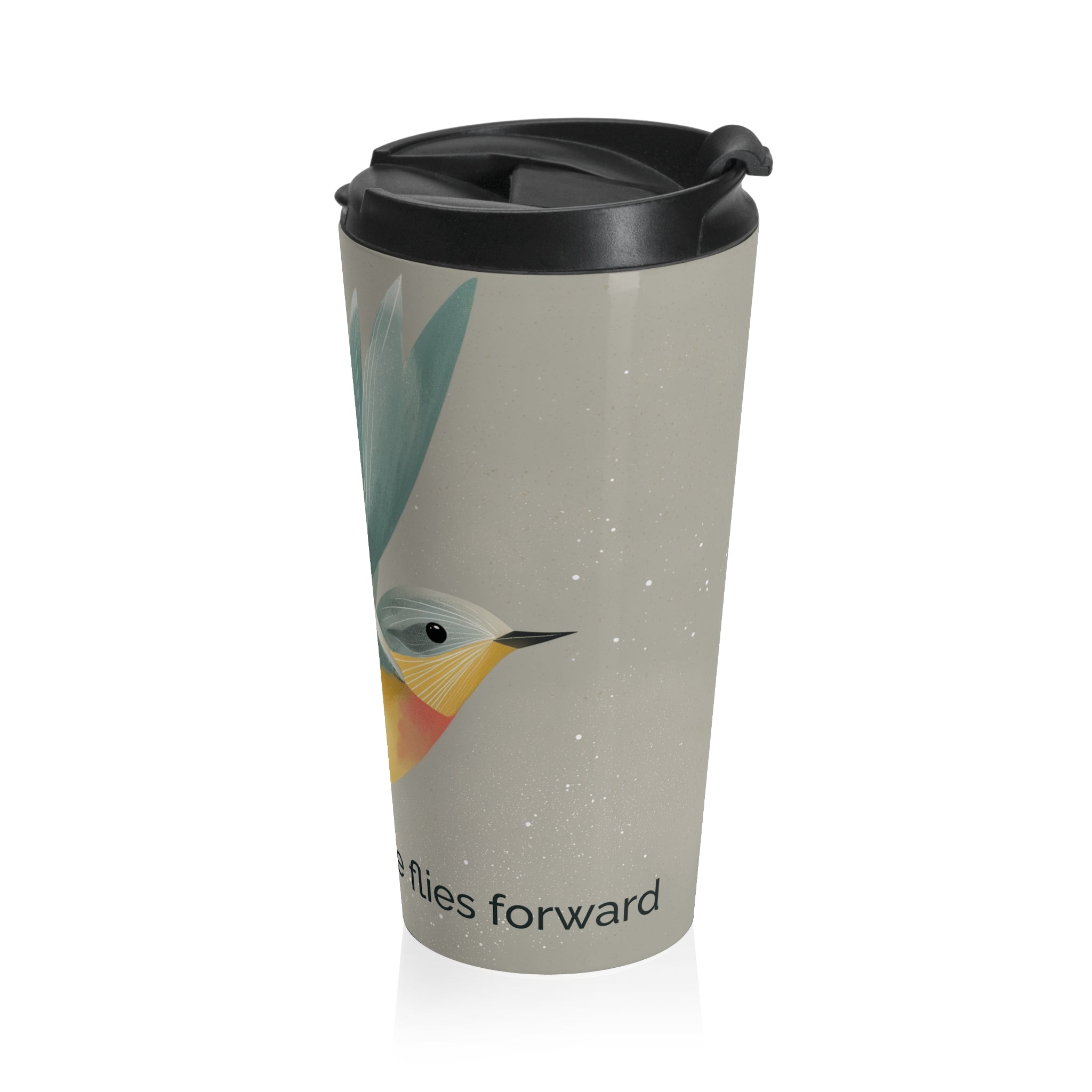 She Flies Forward Stainless Steel Travel Mug | Motivational Graphic Quiet Lift