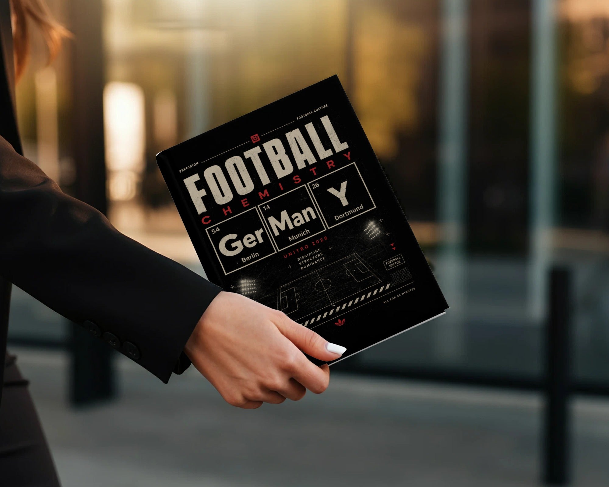 Book titled "Football Chemistry" showing German teams Berlin, Munich, Dortmund.