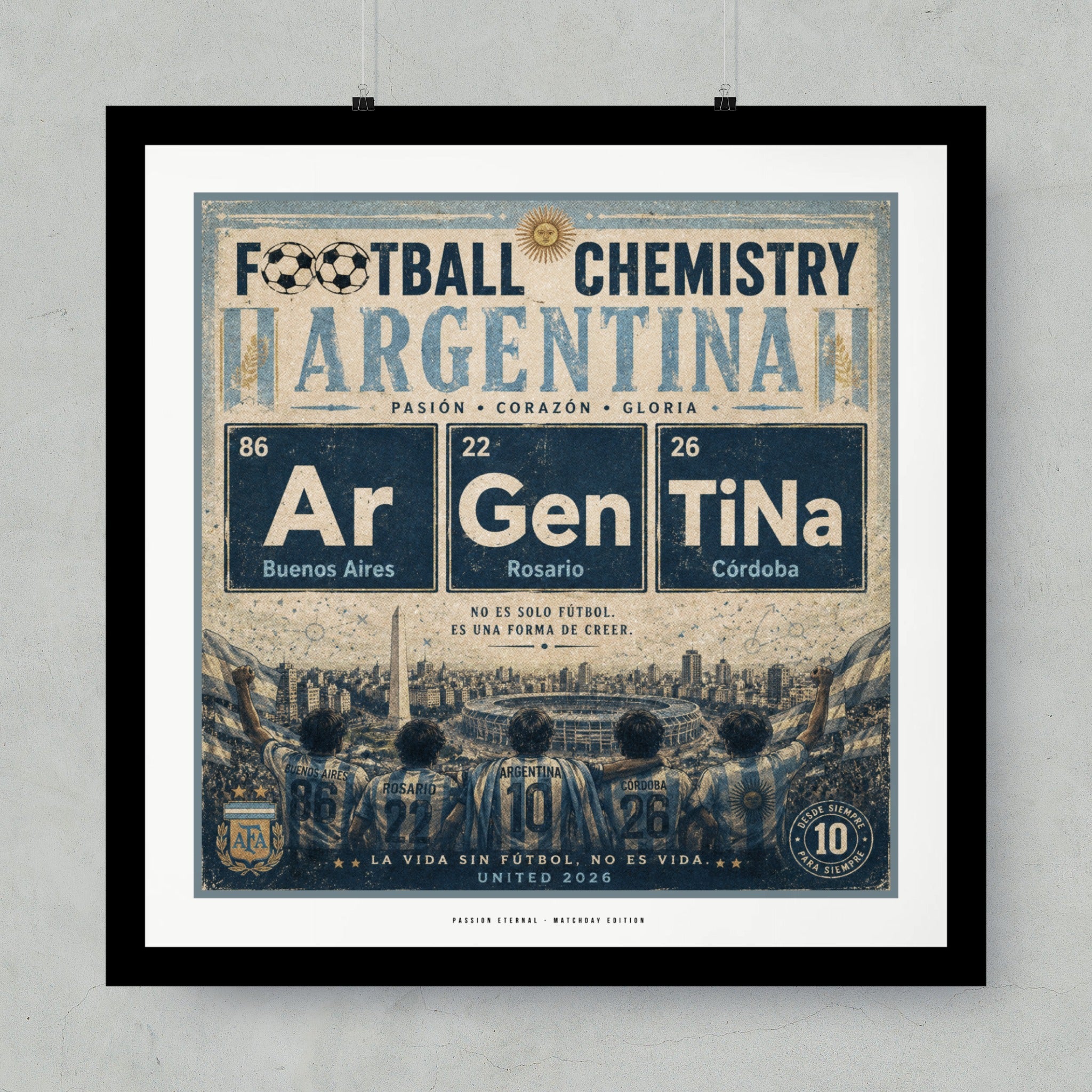 Argentina football chemistry periodic table design with team elements.