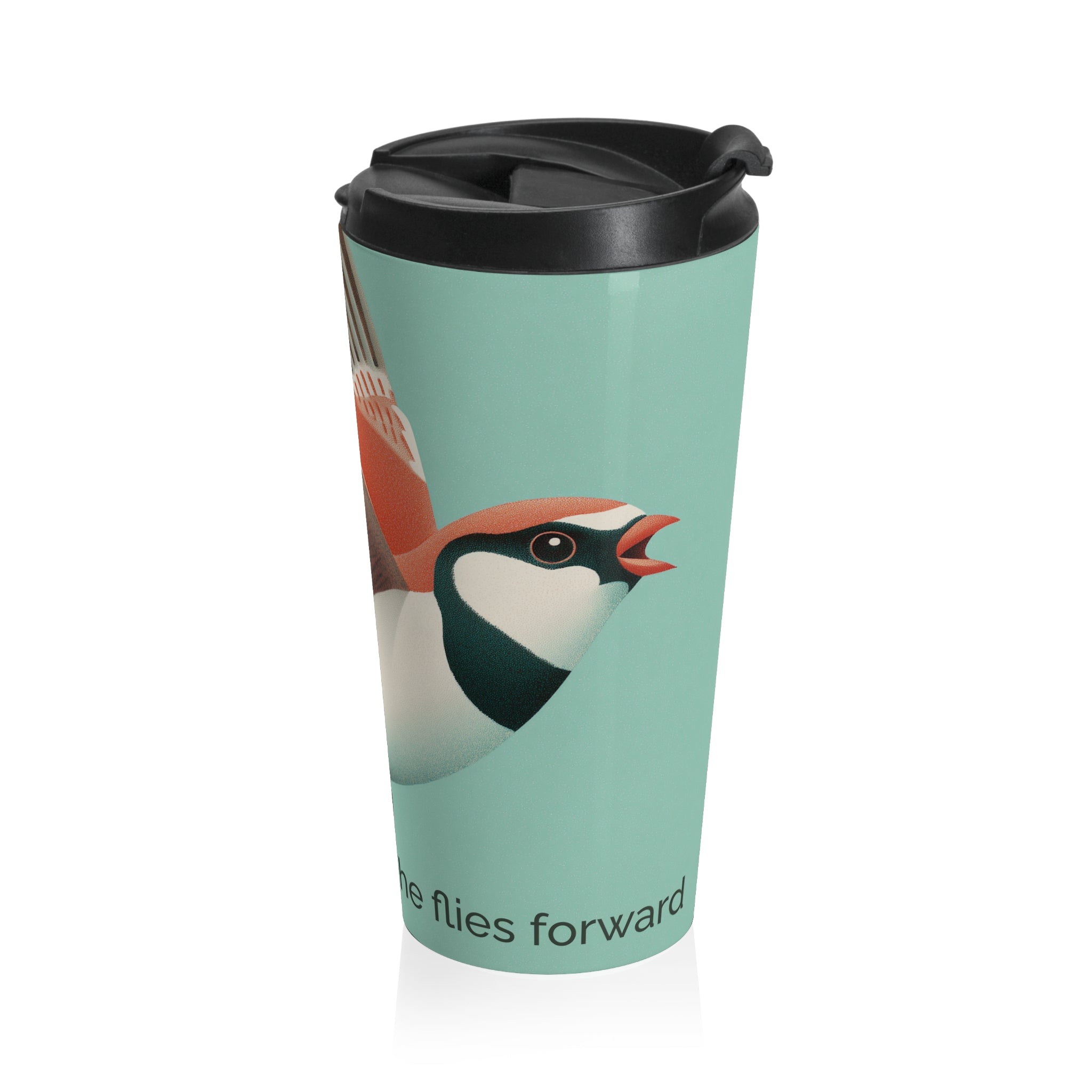 She Flies Forward Stainless Steel Travel Mug | Motivational Graphic Green Minimal