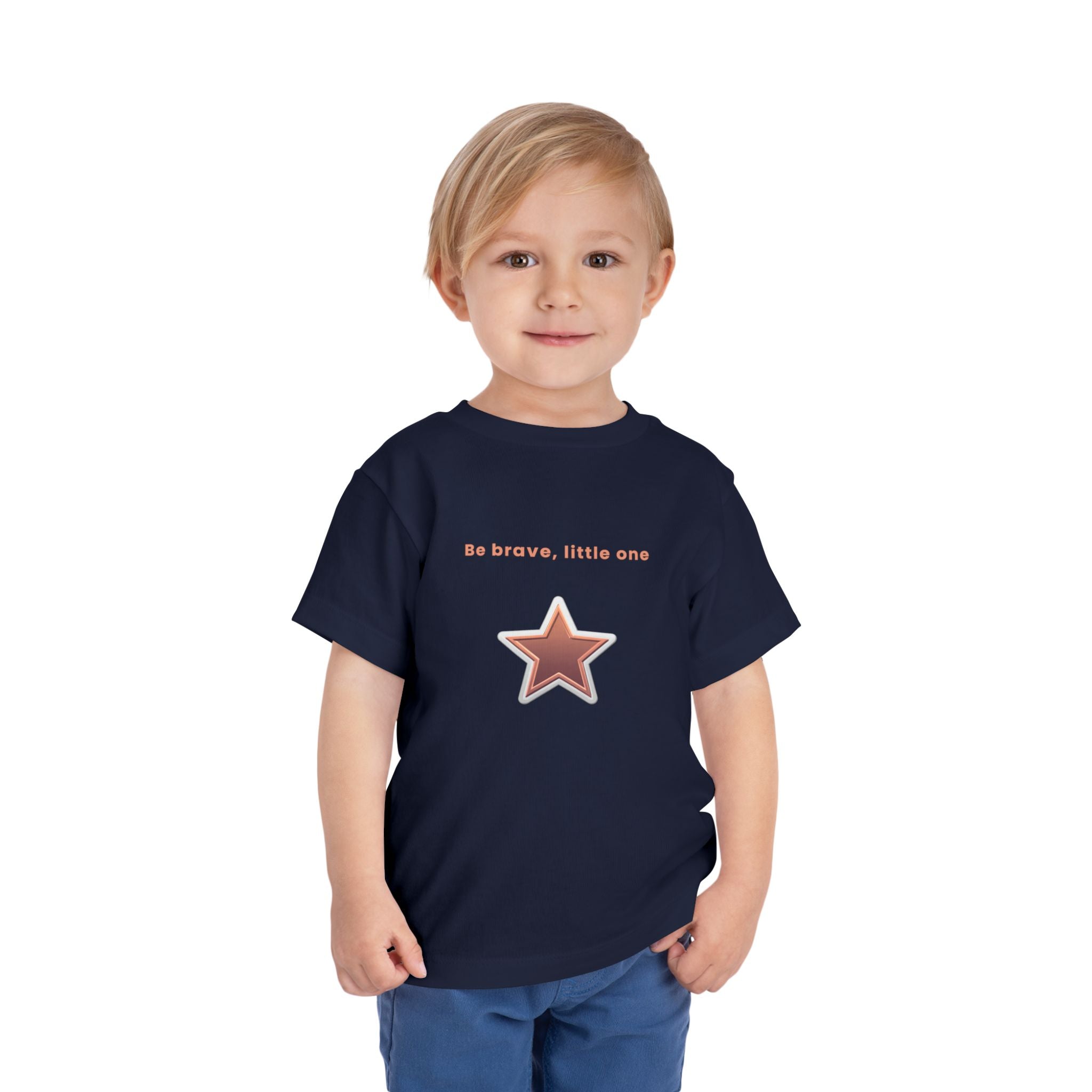 Be Brave Little One | Toddler Motivational Graphic White and Bronze Star Badge T-Shirt