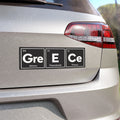 Car bumper sticker with periodic table elements for Greece, Athens, Thessaloniki, Piraeus.