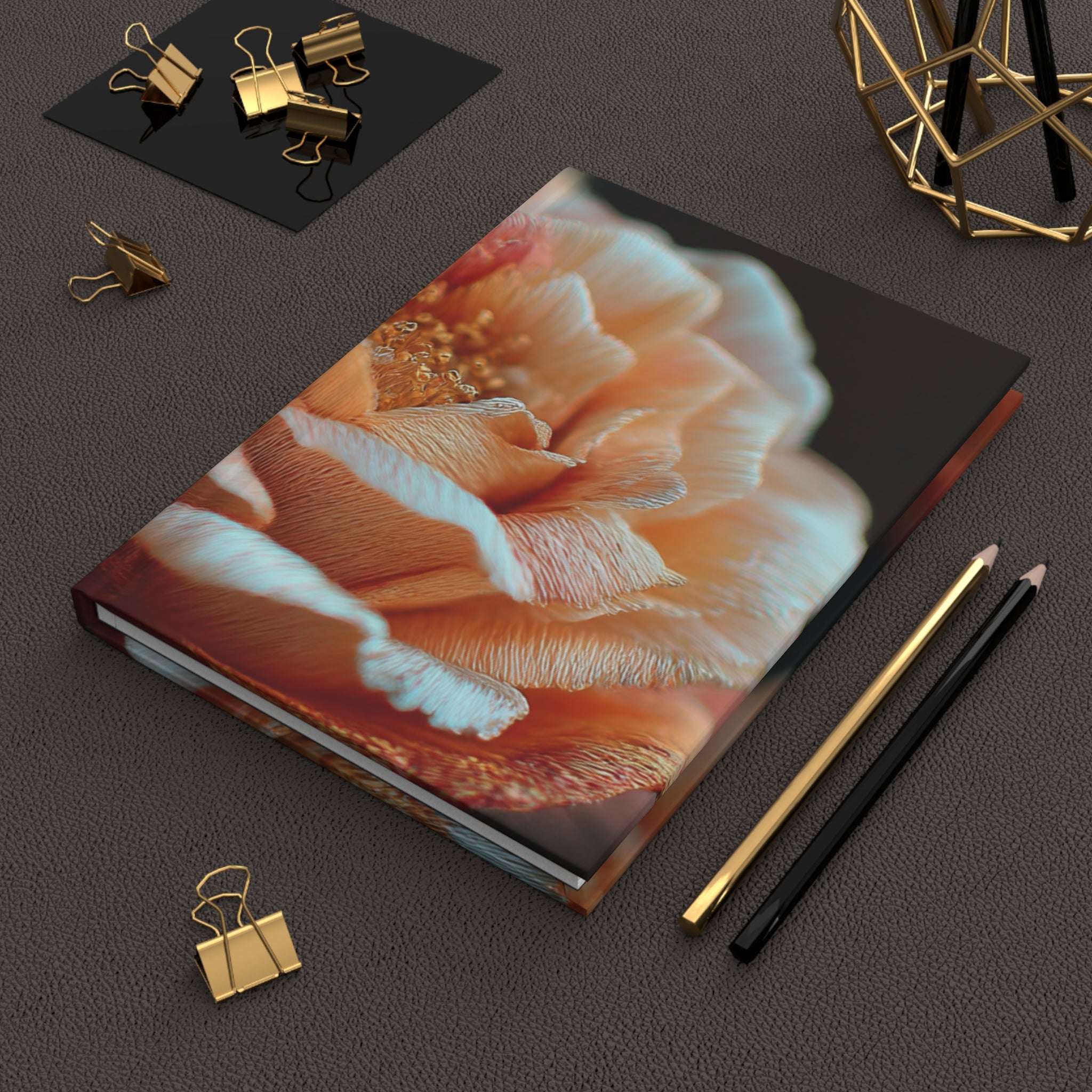 Peach Macro Flower Hardcover Journal - 3D Embroidery-Style Botanical Hardcover Journal motivational design