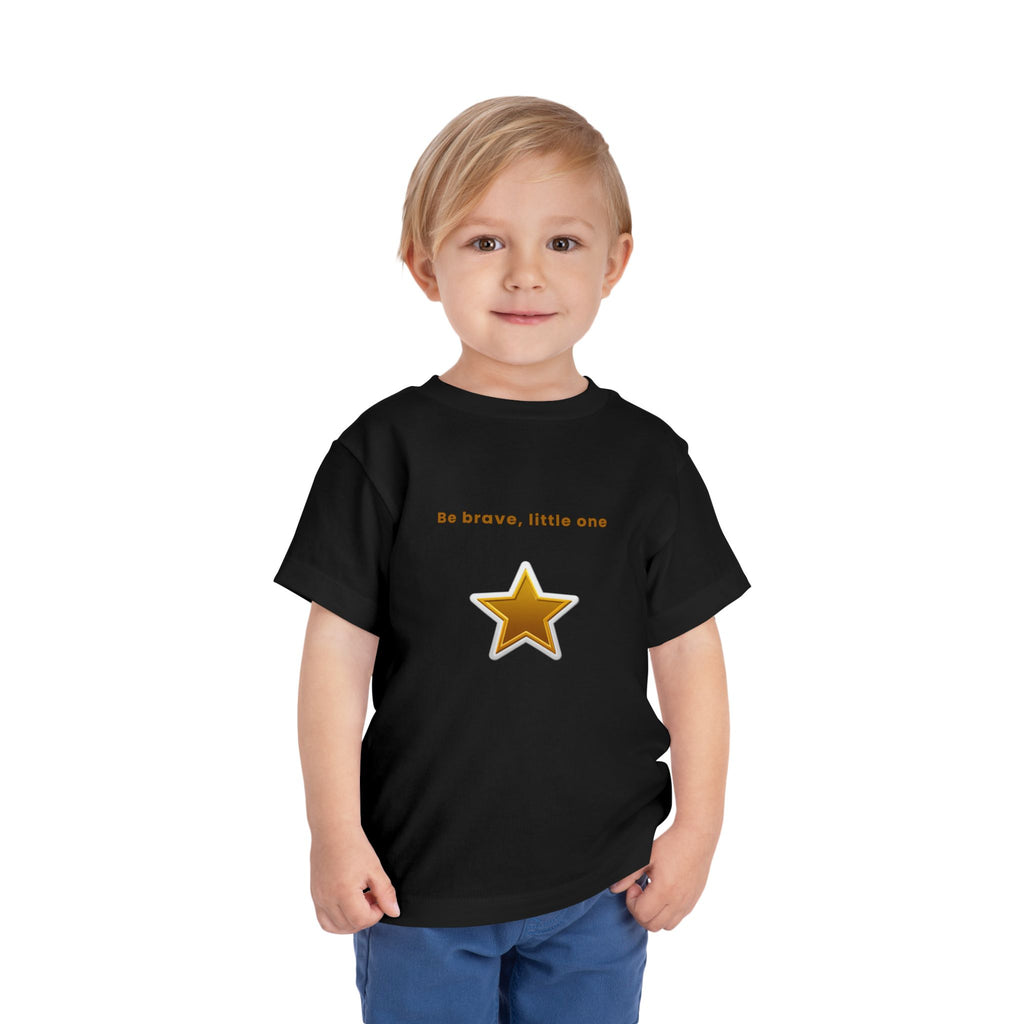 Be Brave Little One | Toddler Motivational Graphic White and Gold Star badge T-Shirt