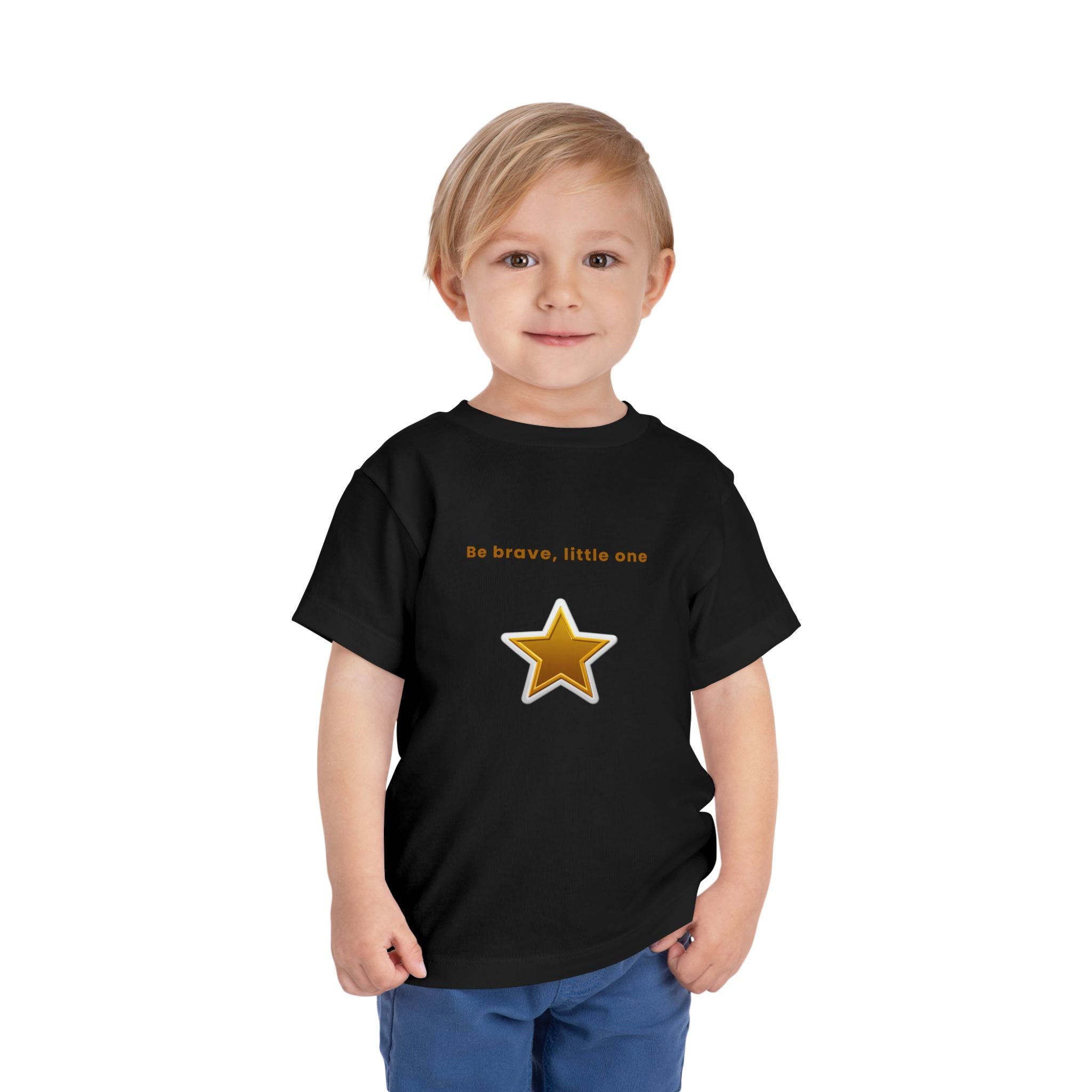 Be Brave Little One | Toddler Motivational Graphic White and Gold Star badge T-Shirt