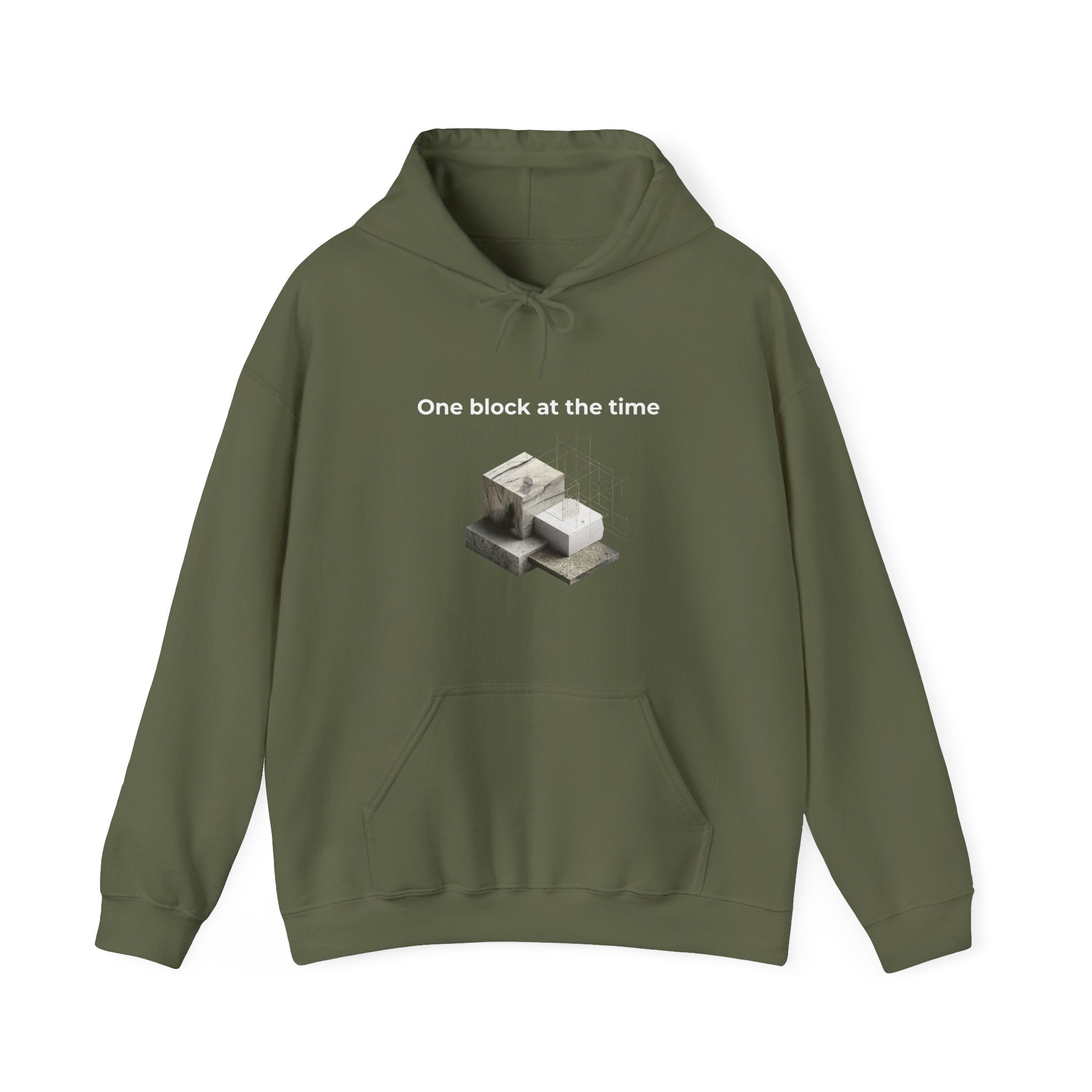 One Block at a Time | Men's Motivational Graphic Builder Hoodie