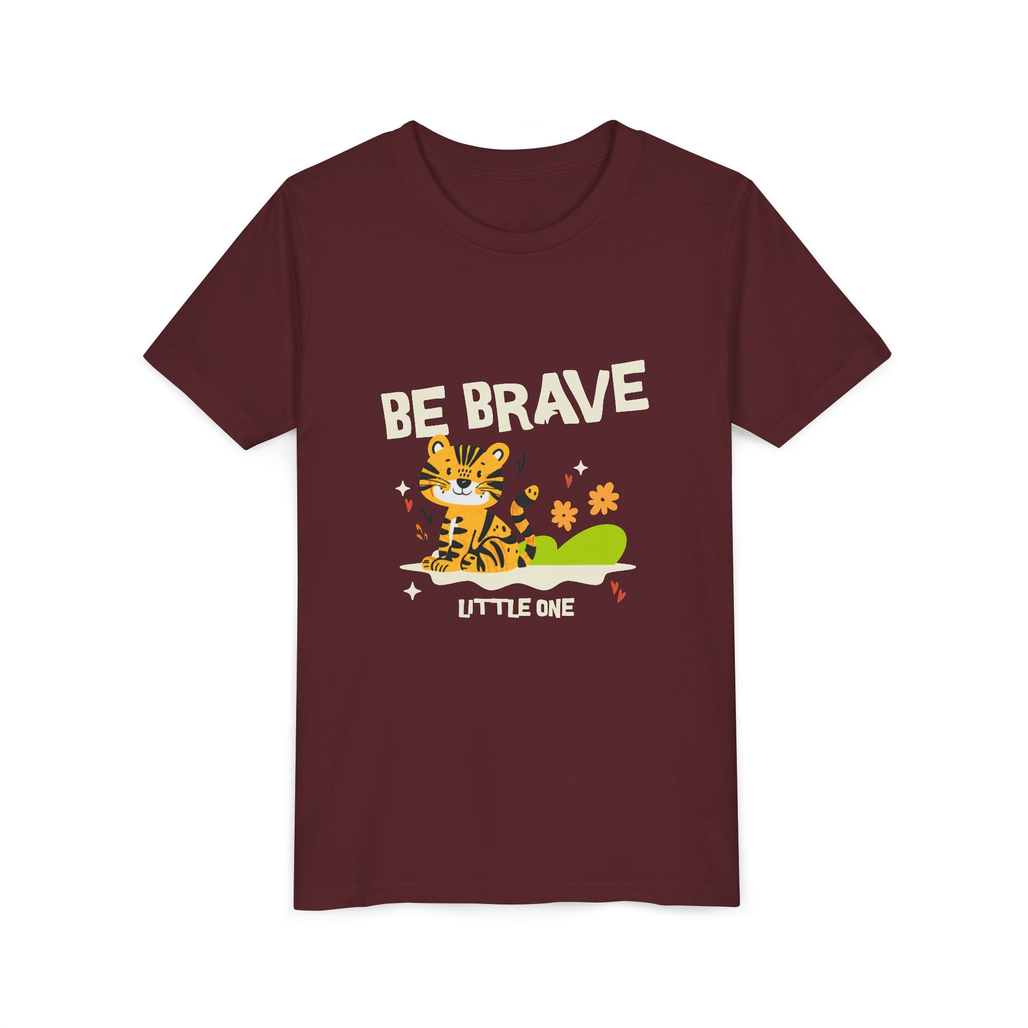 Be Brave Little One | Kids Motivational Graphic Tiger Floral Garden T-Shirt