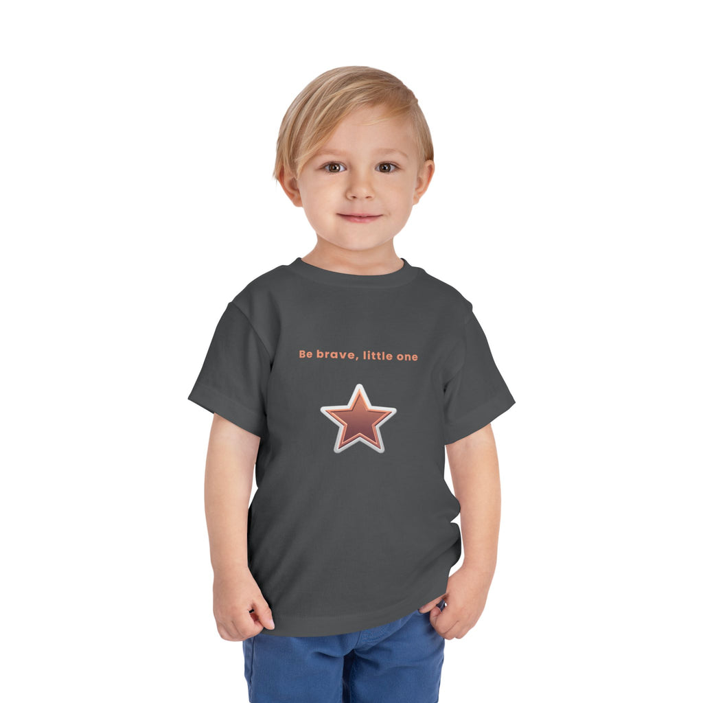 Be Brave Little One | Toddler Motivational Graphic White and Bronze Star Badge T-Shirt