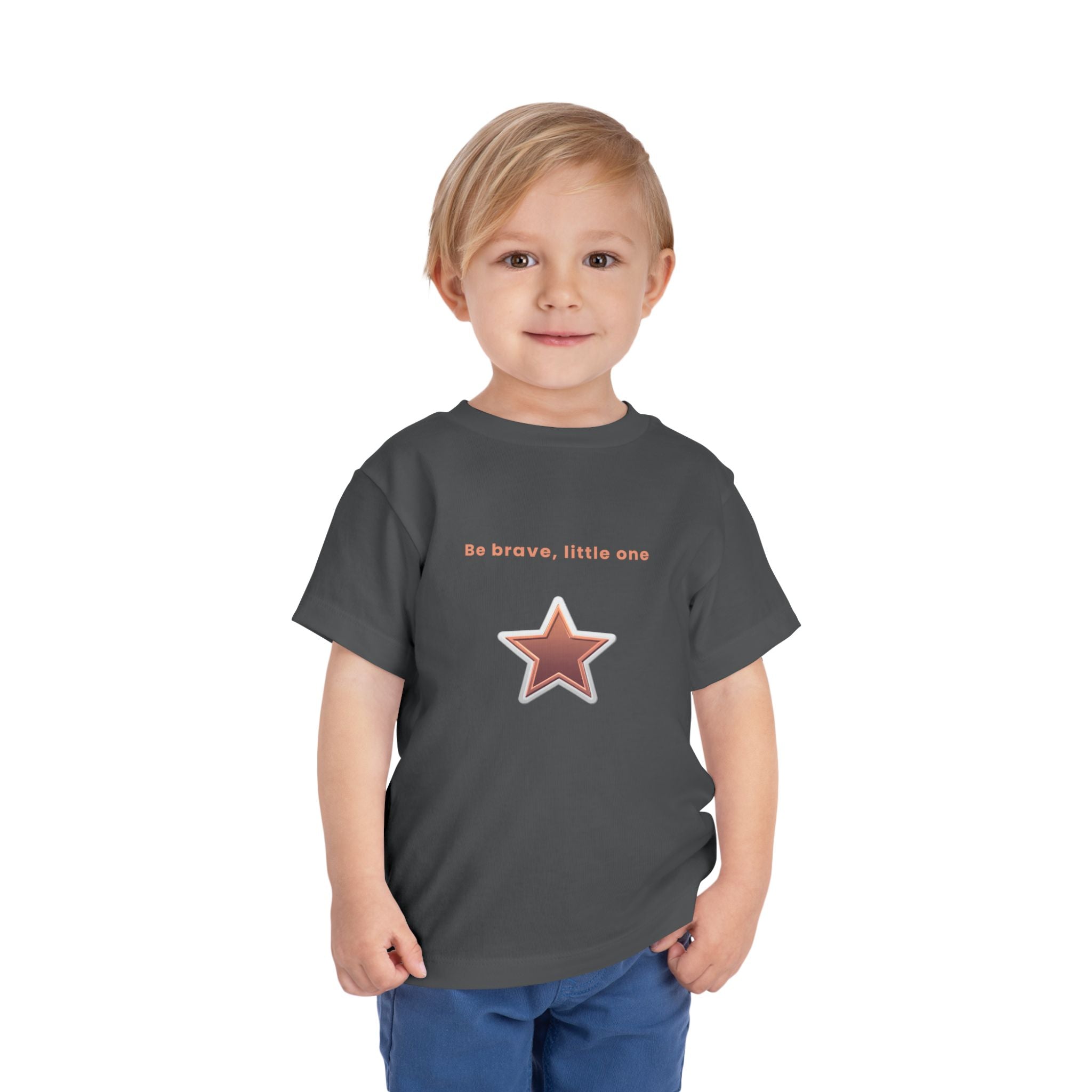 Be Brave Little One | Toddler Motivational Graphic White and Bronze Star Badge T-Shirt