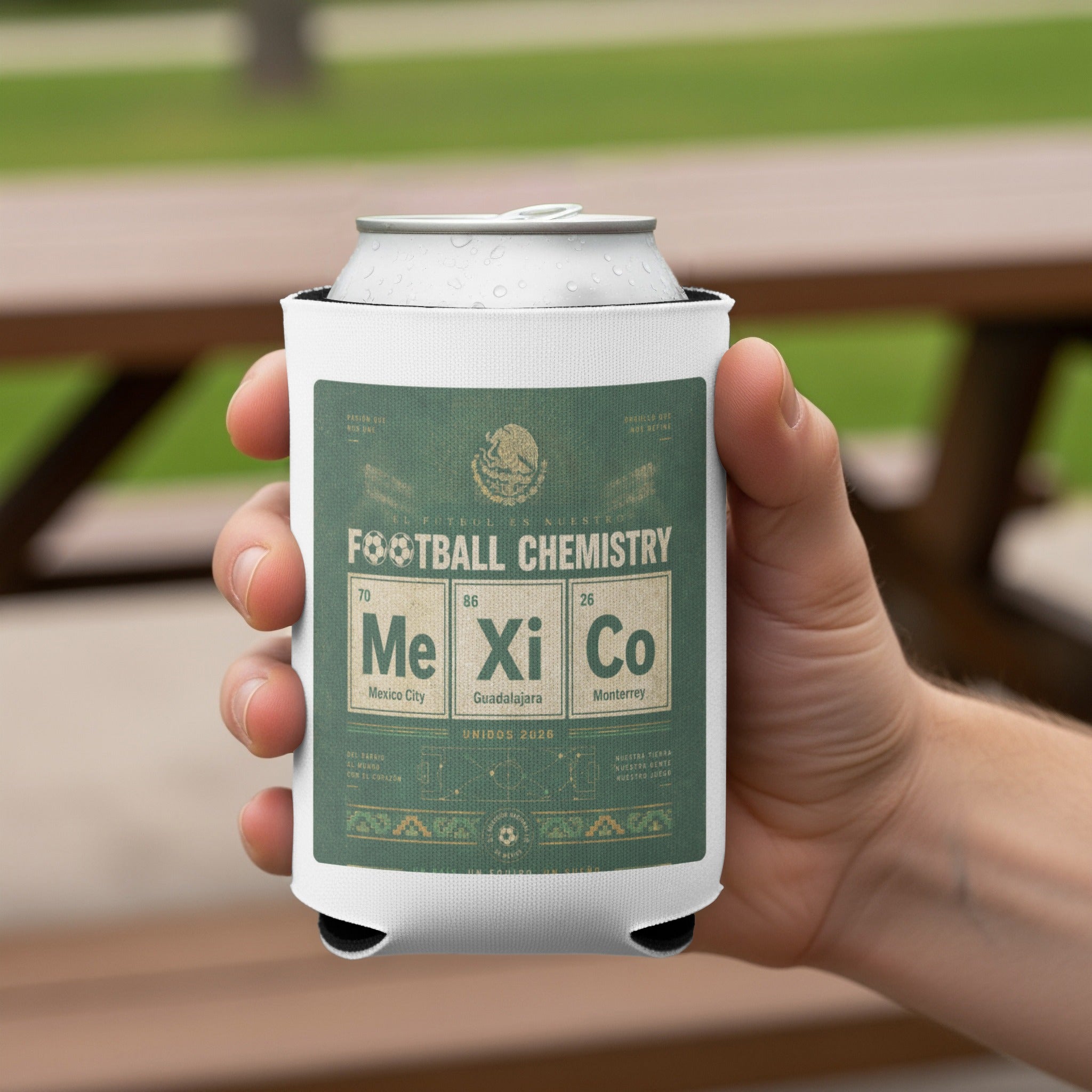Cozy cooler with "Football Chemistry" and Mexican city elements.