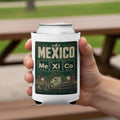 Can koozie with "Mexico Football Chemistry" text and city names.