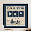 Football Chemistry periodic table with Italy, Rome, Milan, Naples, and stadium image.