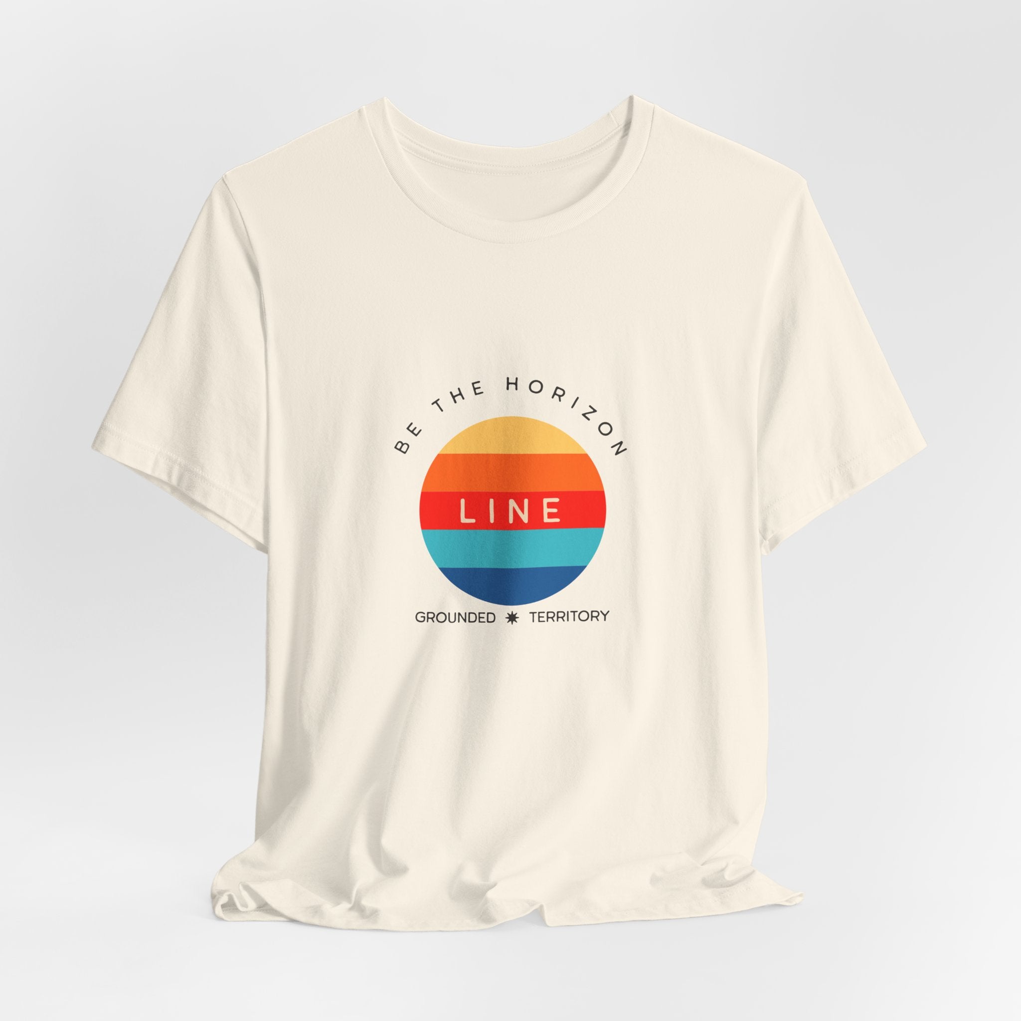 Be the horizon Line | Women's Motivational Graphic Circular Vintage Colour Sunrise T-Shirt