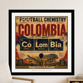 "Colombia football poster with cities, national pride text, and player silhouette."