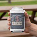 USA Football Chemistry can cooler with periodic table elements representing cities and dates.