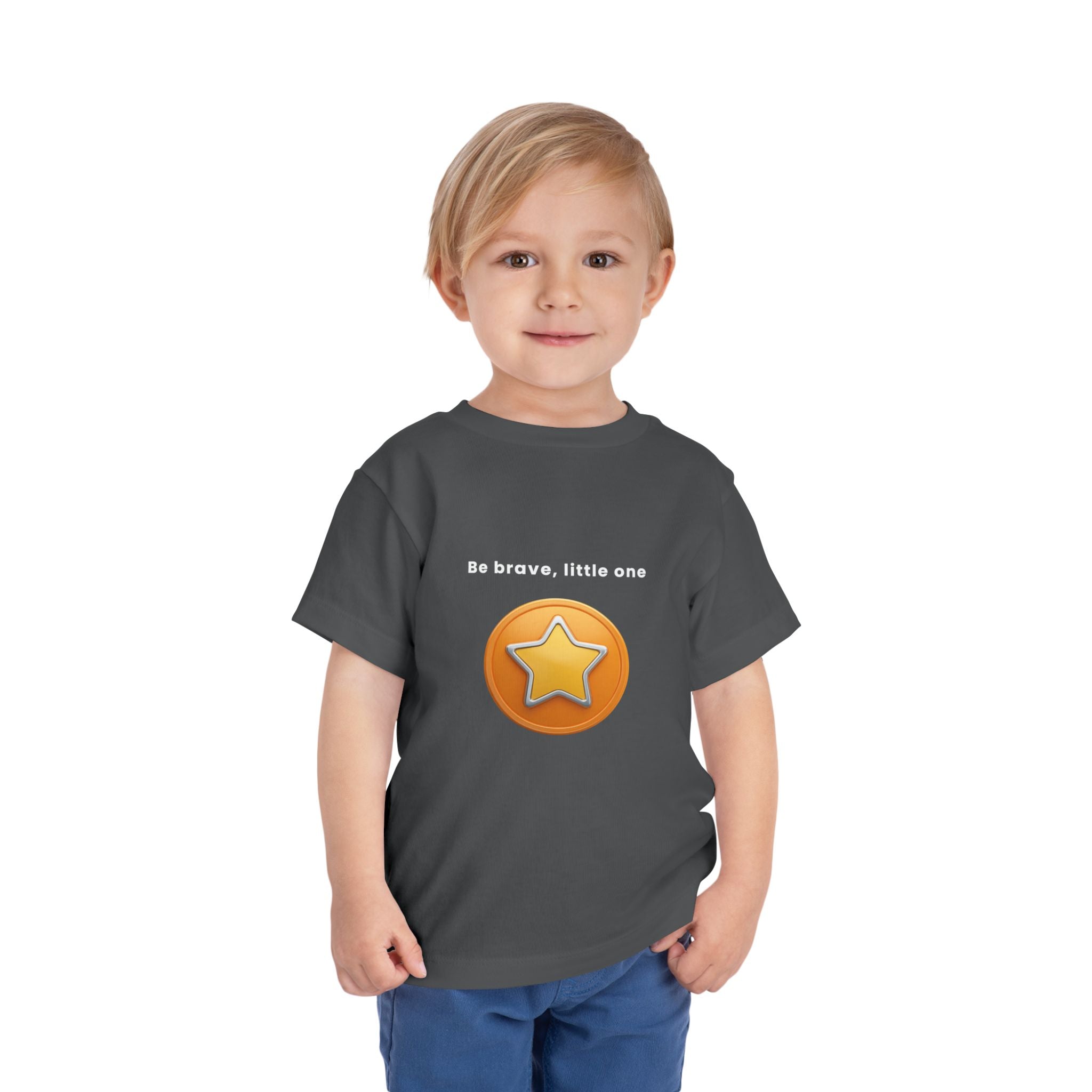 Be Brave Little One | Toddler Motivational Graphic Golden Star Badge T-Shirt