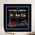 Football Chemistry periodic table featuring France, Paris, Marseille, and Lyon landmarks.