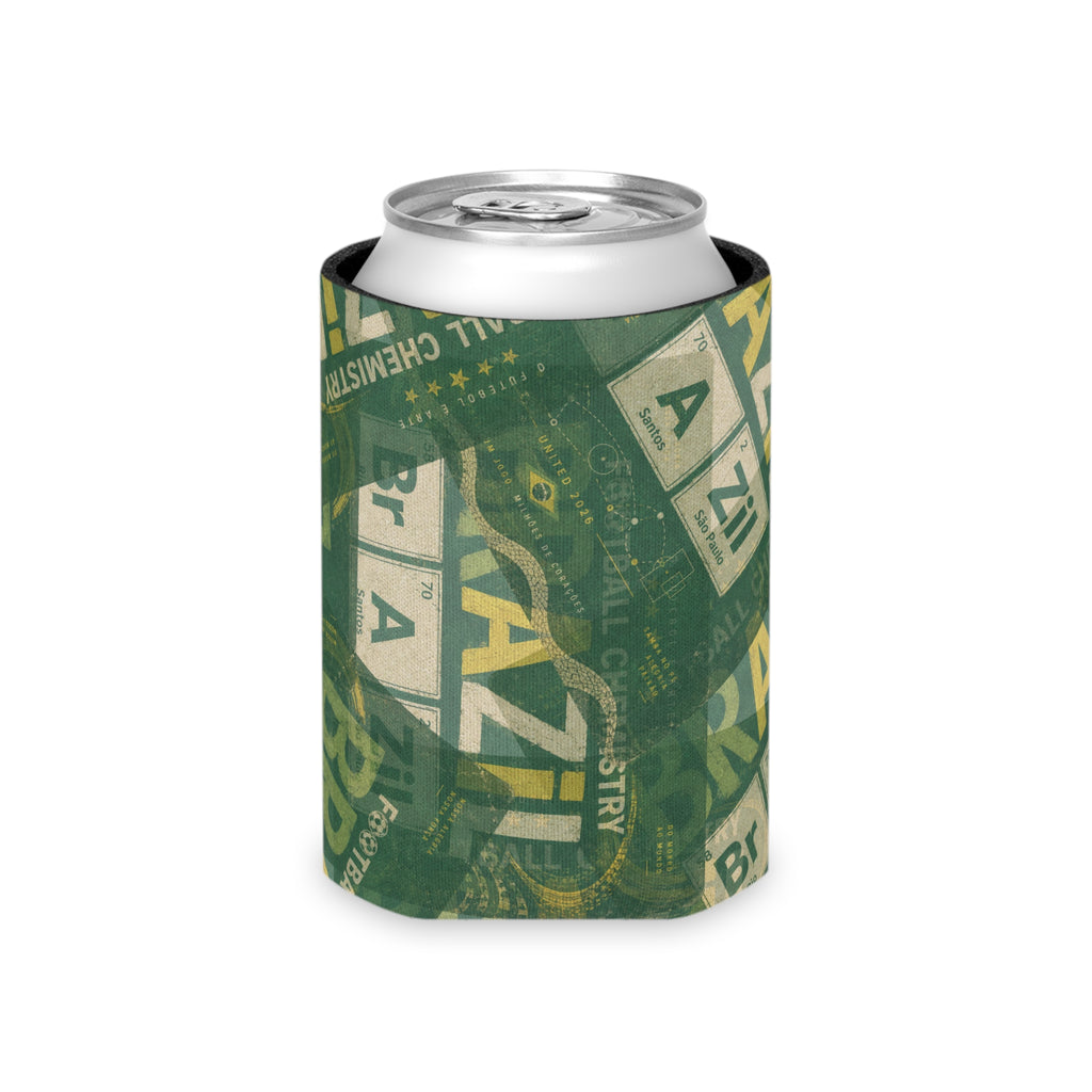 Brazil Football Can Holder | Green, gold, and chemistry.