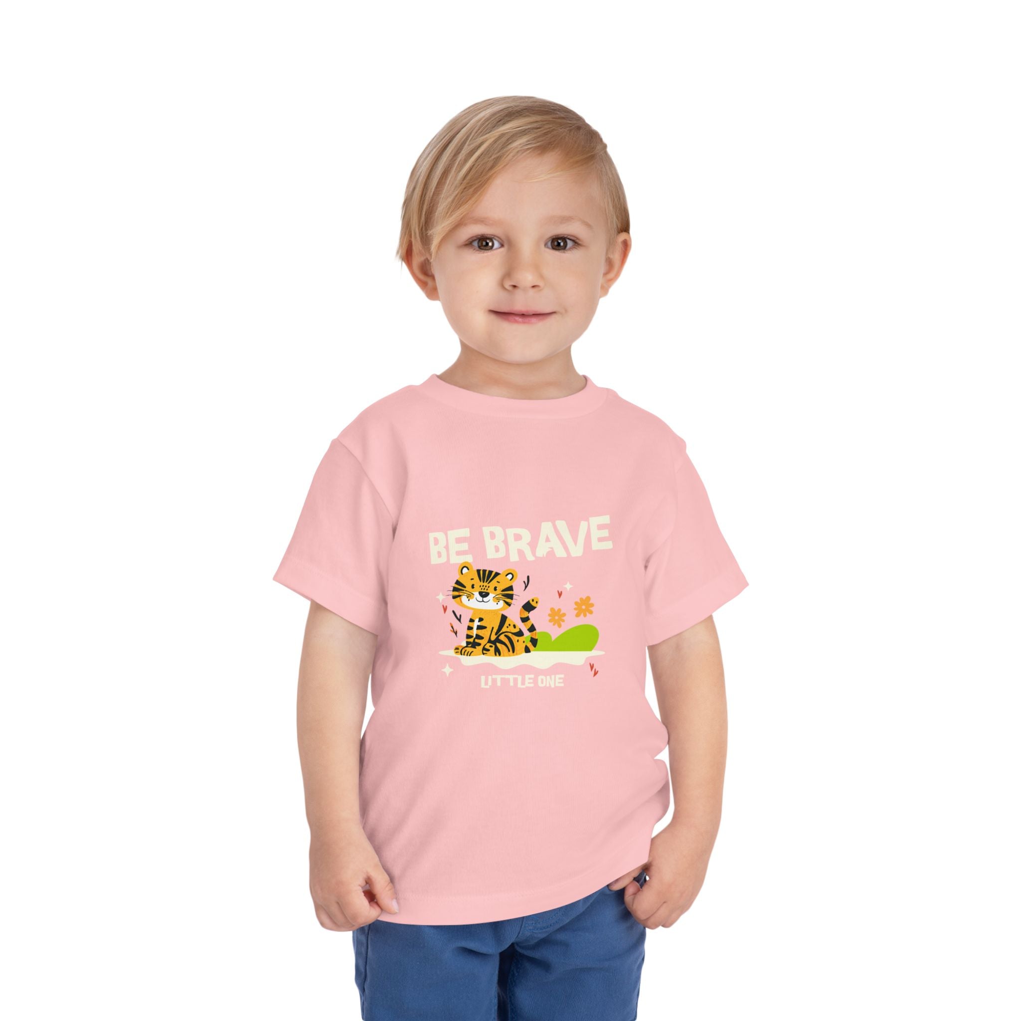 Be Brave Little One | Toddler Motivational Graphic Tiger Floral Garden T-Shirt