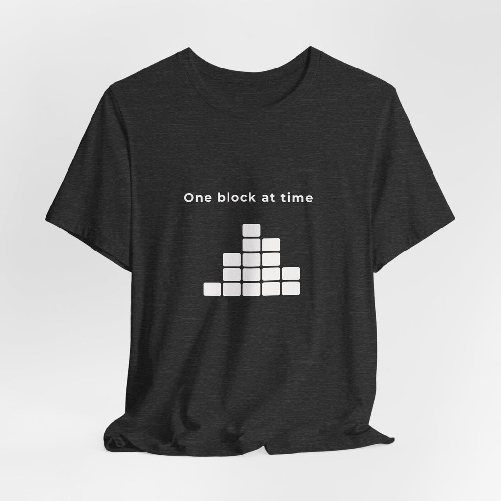 One Block at a Time | Men's Motivational Graphic Grid Progress T-Shirt