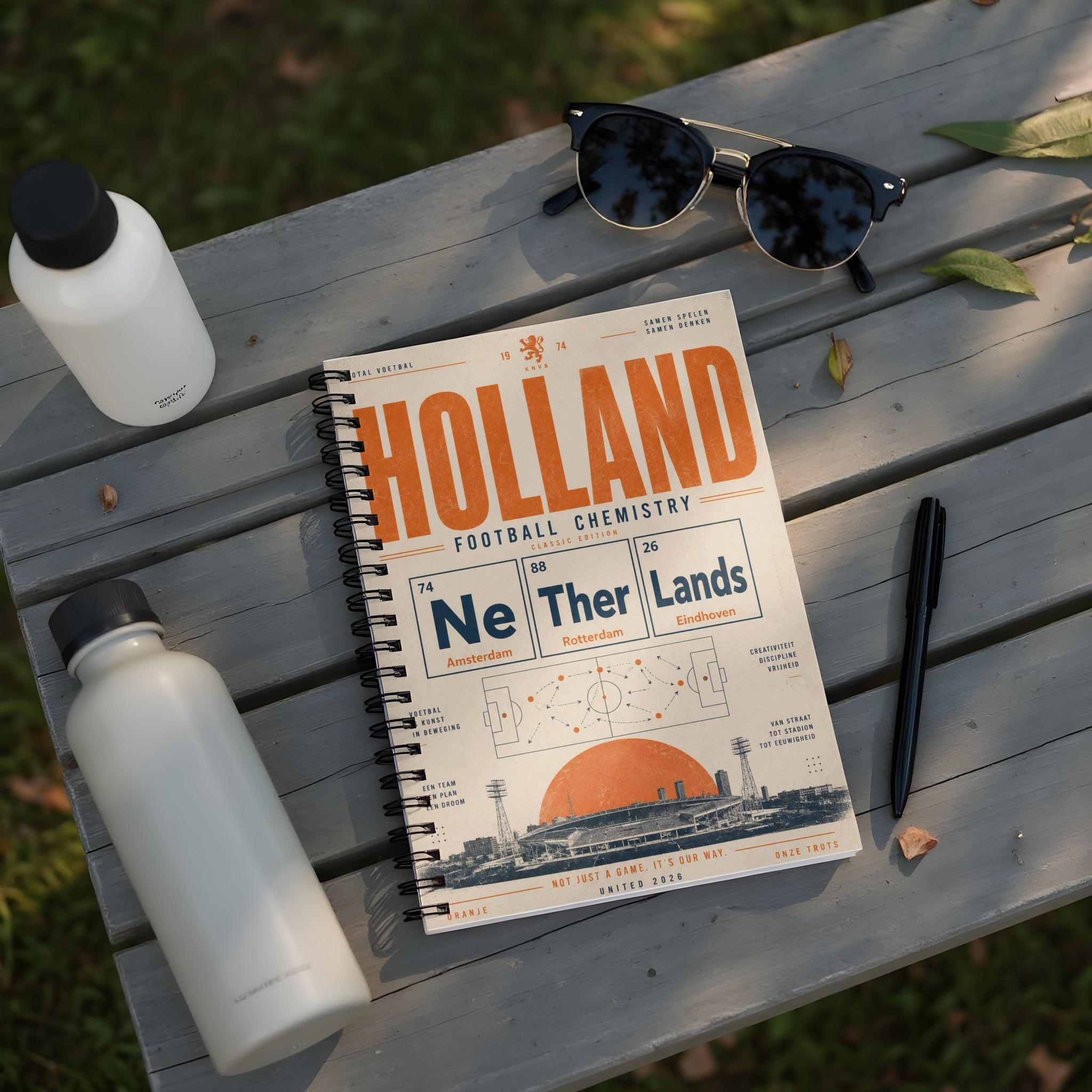 Football Chemistry Classic Edition magazine with orange sun graphic and Dutch cities.