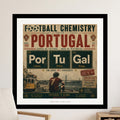 Poster with "Portugal: Terra de Futebol, Mar de Histórias" and football imagery.