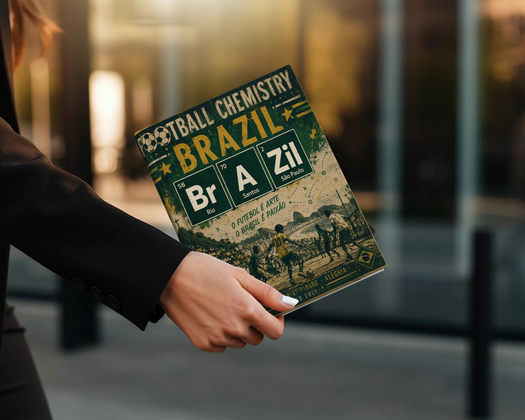 Book cover: Football Chemistry Brazil, with soccer players and text.