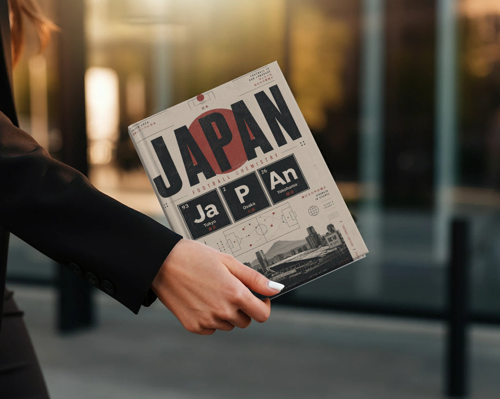 Magazine cover about Japan football, featuring cities and statistics.