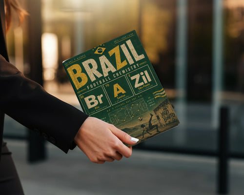 Brazil Football Chemistry magazine cover with text and soccer imagery.
