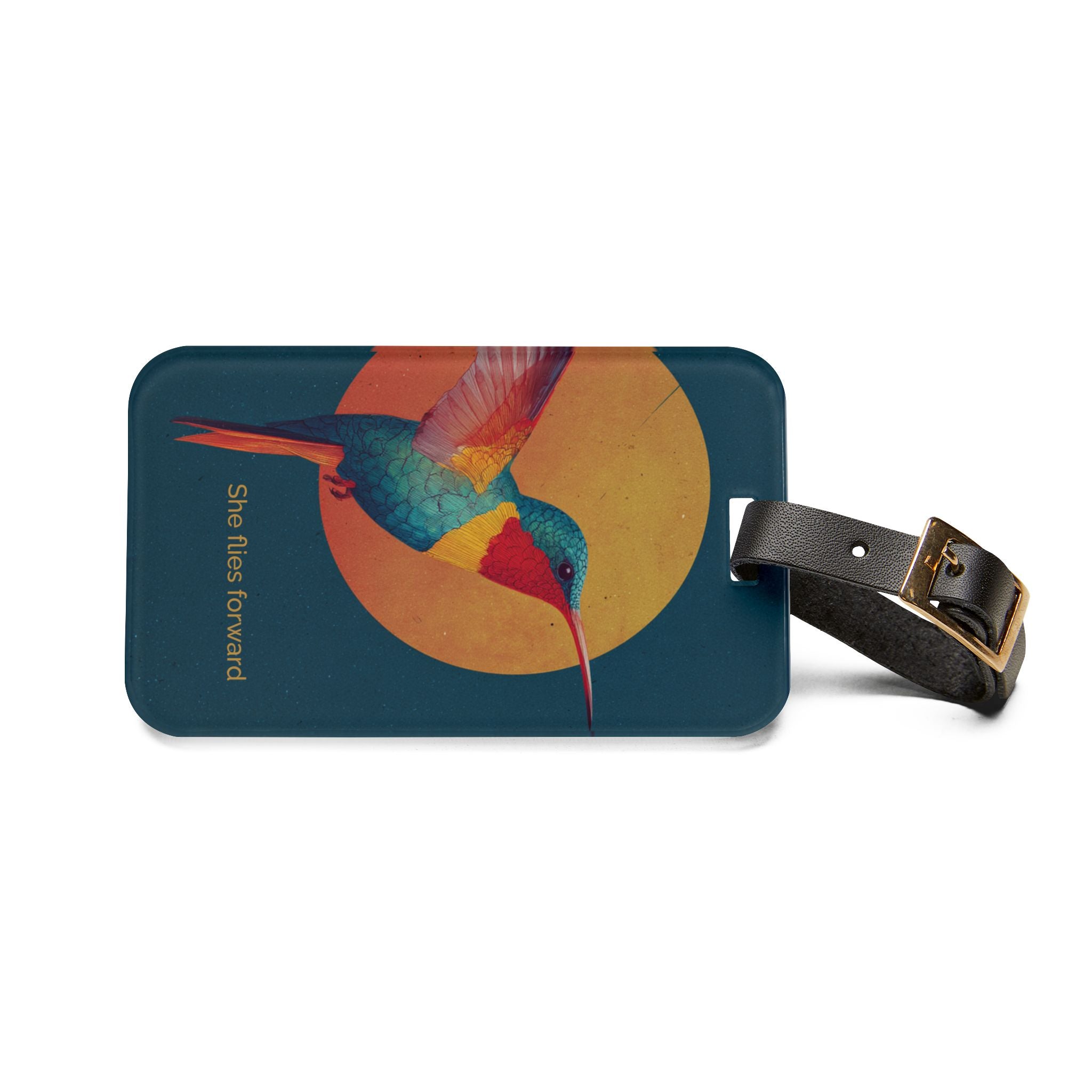 She Flies Forward Luggage Tag | Motivational Graphic Solar Flight