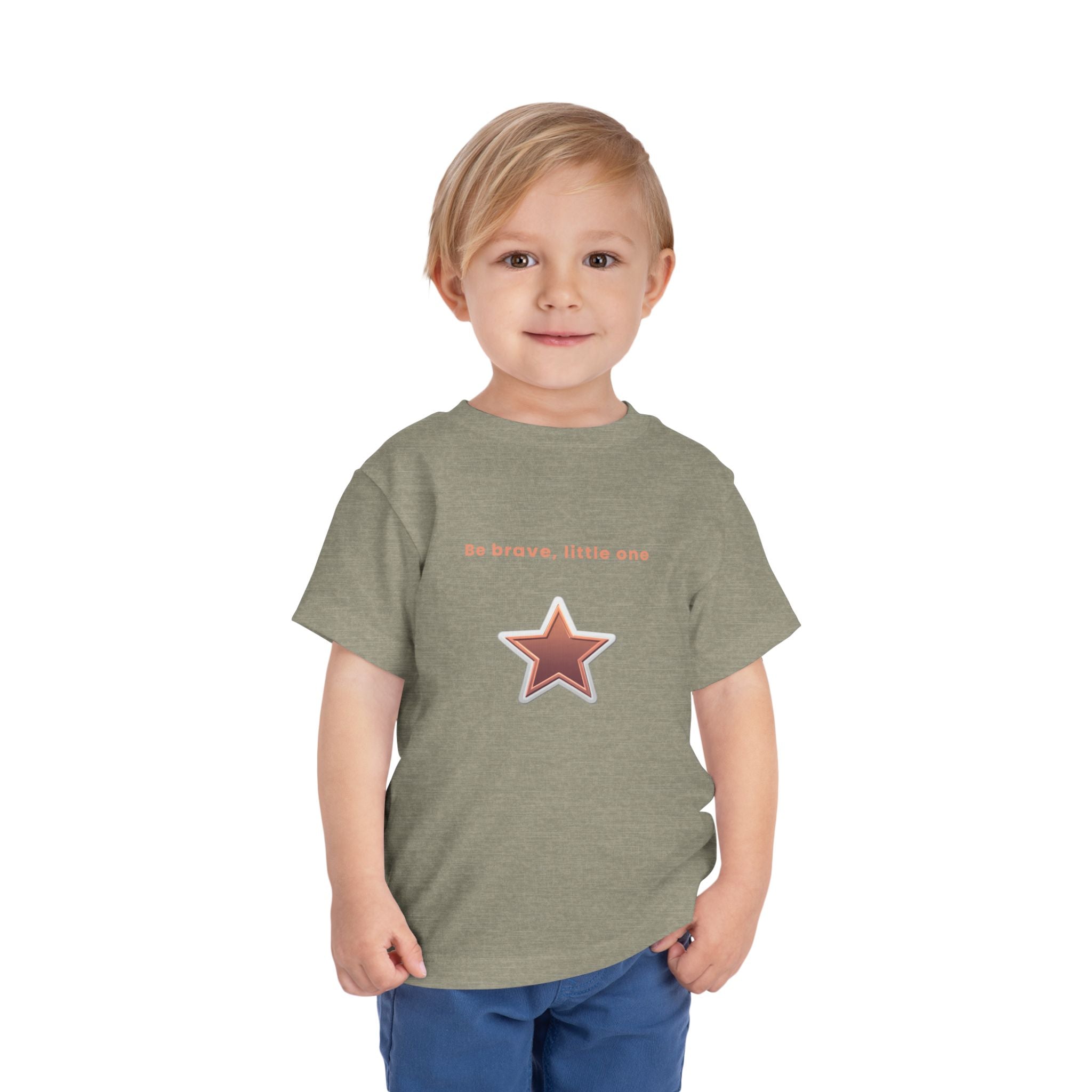 Be Brave Little One | Toddler Motivational Graphic White and Bronze Star Badge T-Shirt