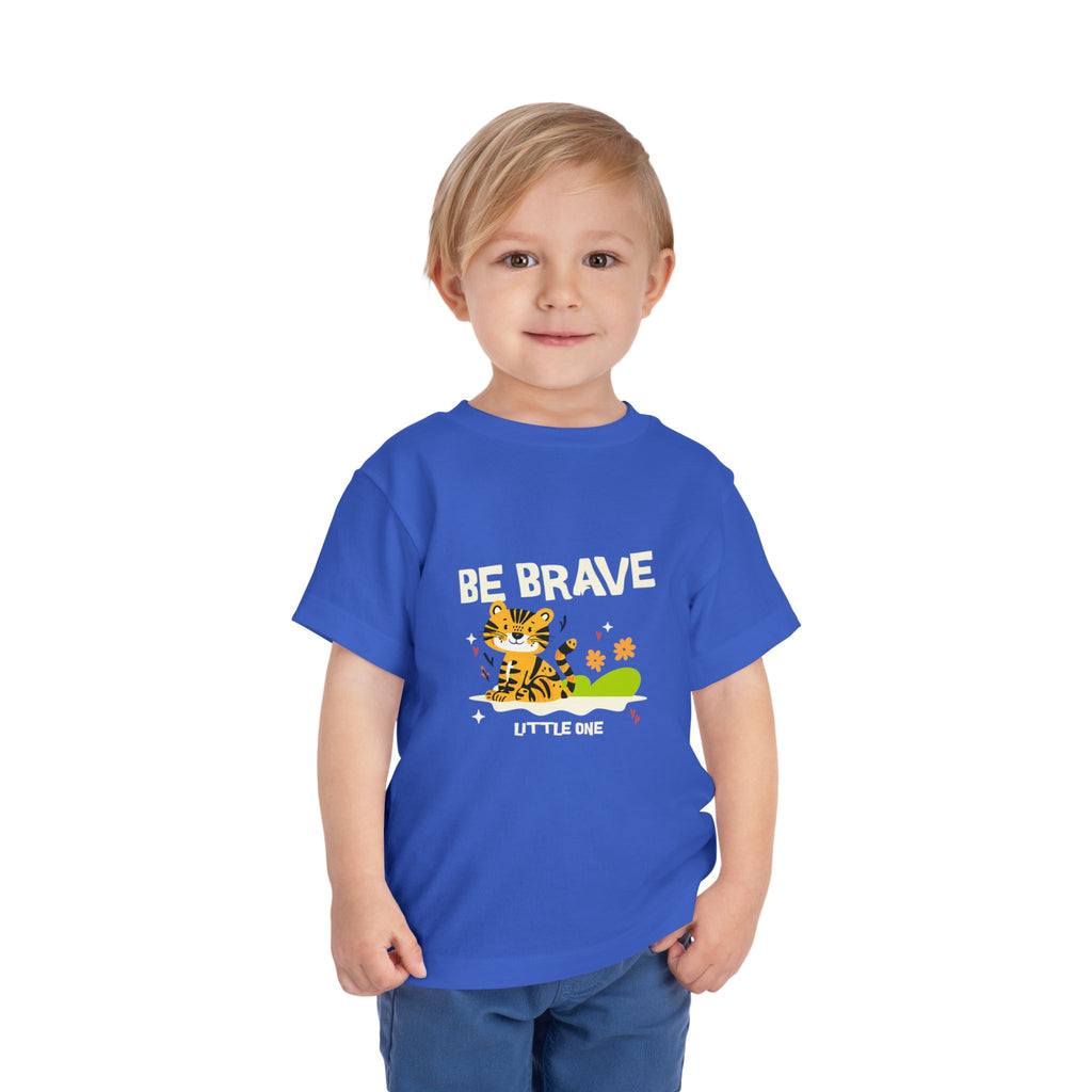 Be Brave Little One | Toddler Motivational Graphic Tiger Floral Garden T-Shirt