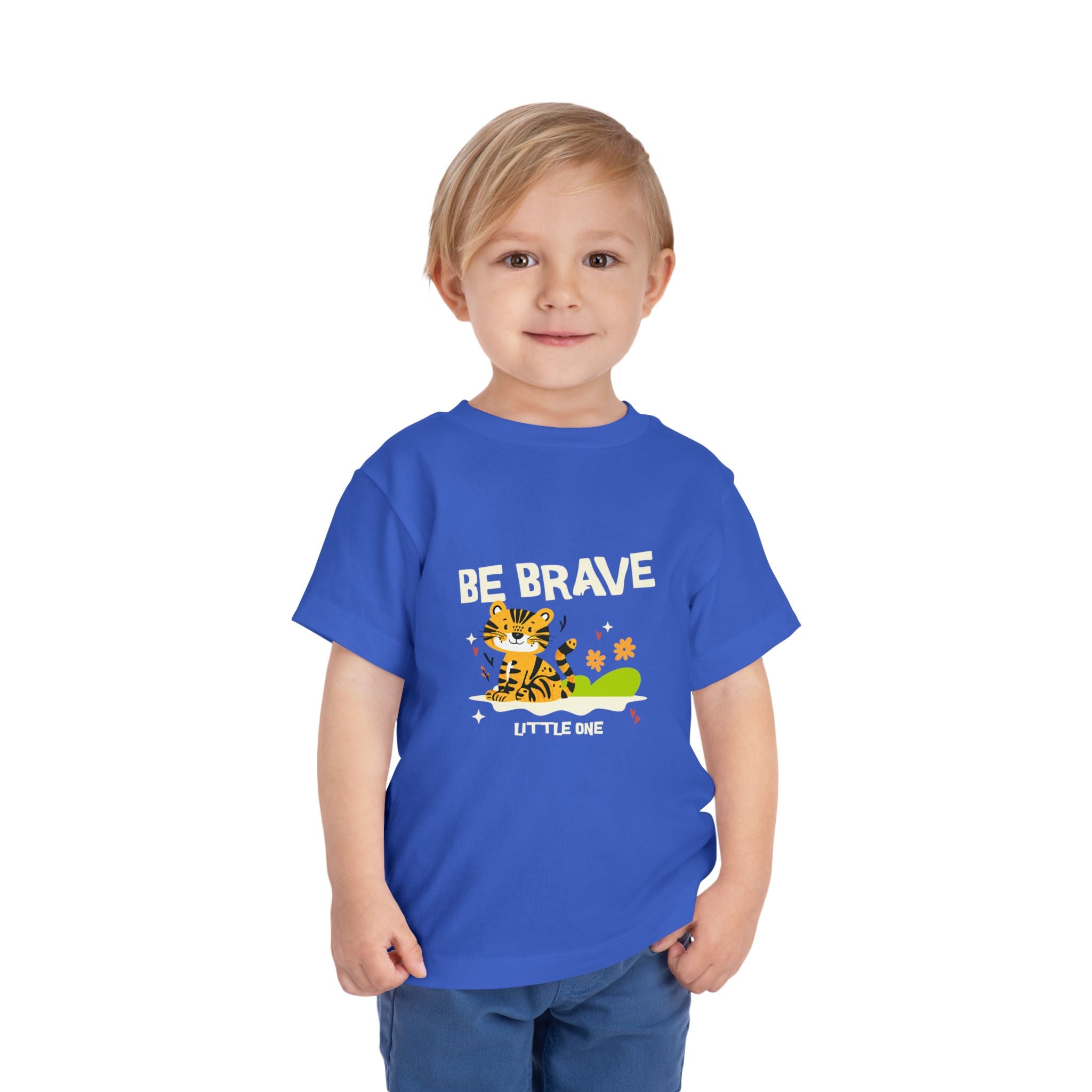 Be Brave Little One | Toddler Motivational Graphic Tiger Floral Garden T-Shirt