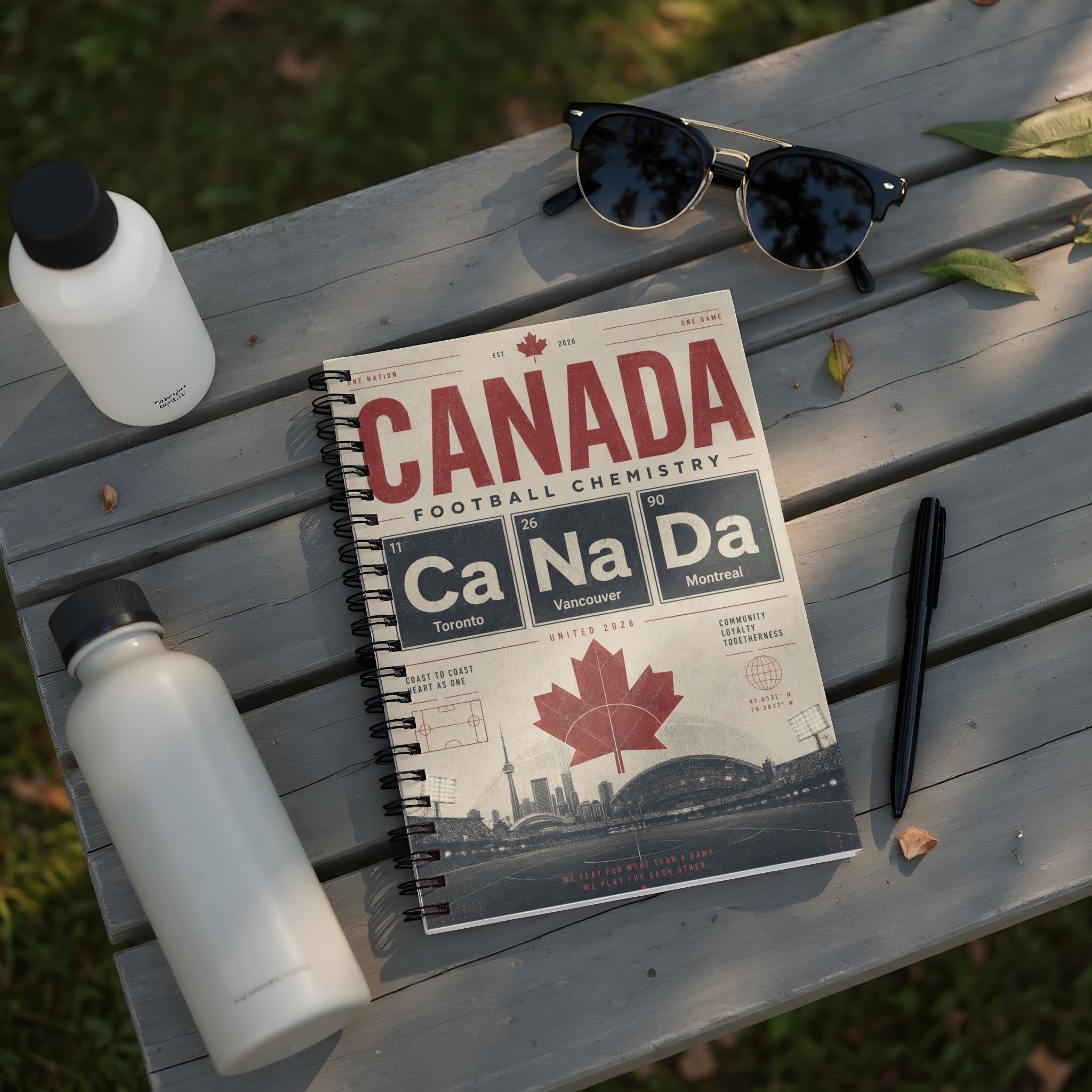 Canada Football Chemistry notebook with Ca Na Da periodic table design.