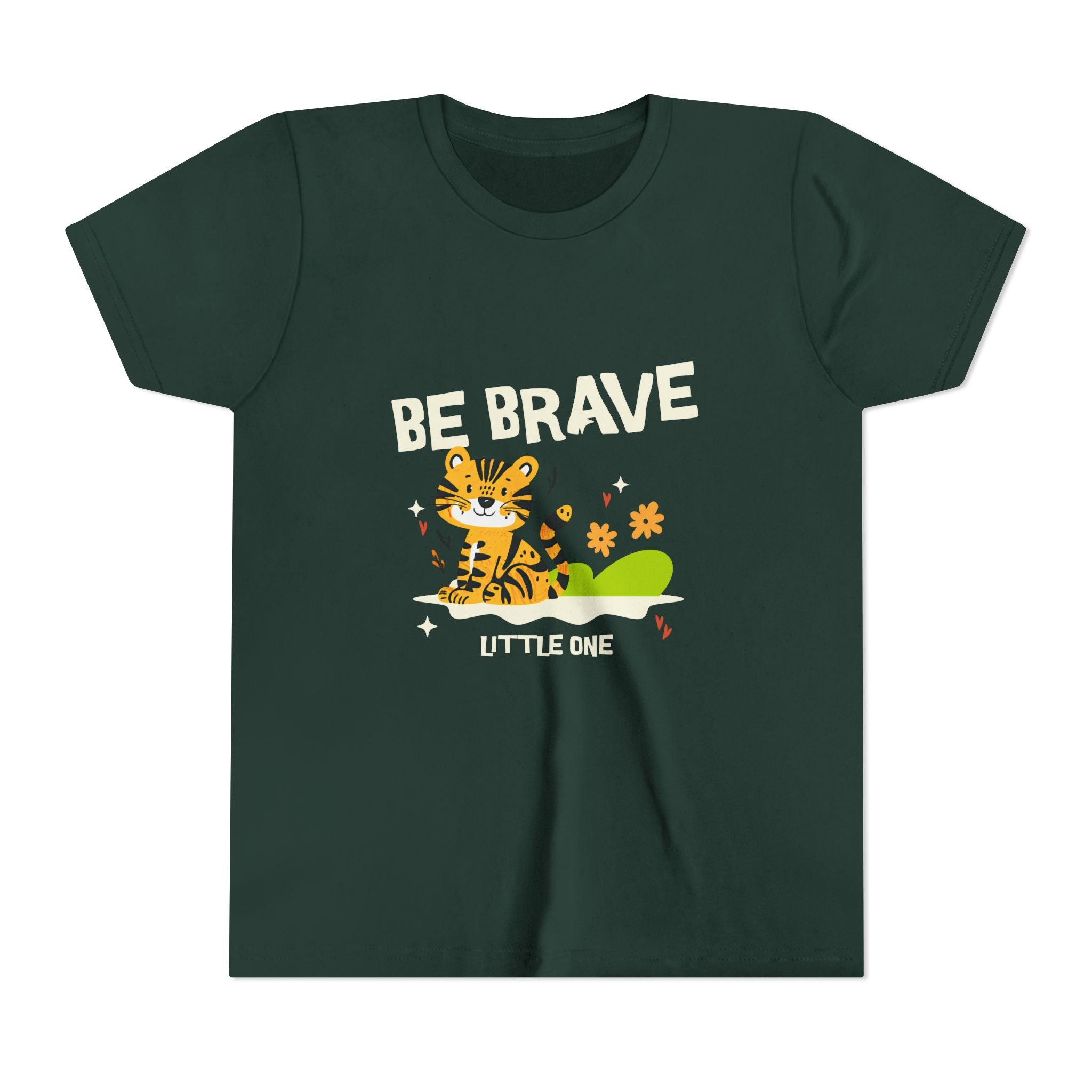 Be Brave Little One | Kids Motivational Graphic Tiger Floral Garden T-Shirt