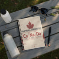 Notebook with "Football Chemistry" and Canada map, soccer elements, and city names.