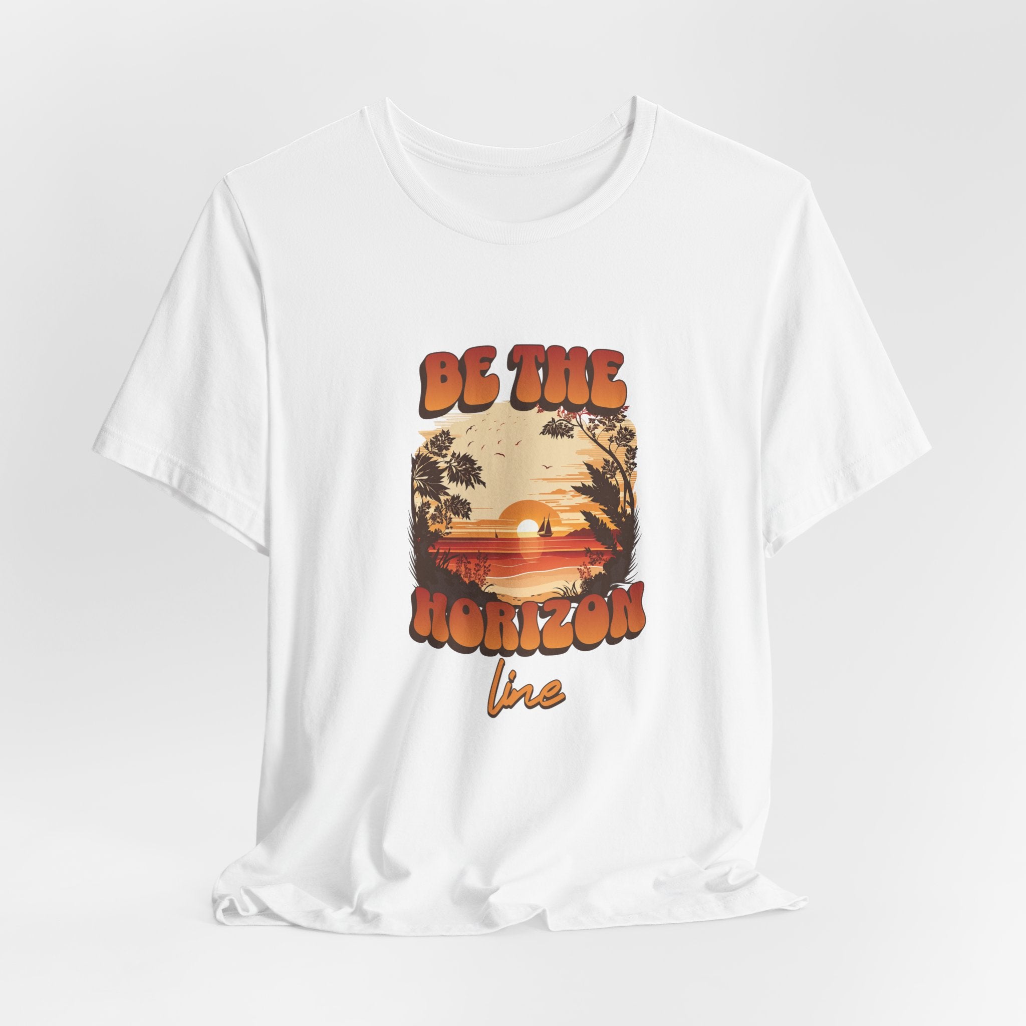 Be the horizon Line | Women's Motivational Graphic Retro Beach Sunrise T-Shirt