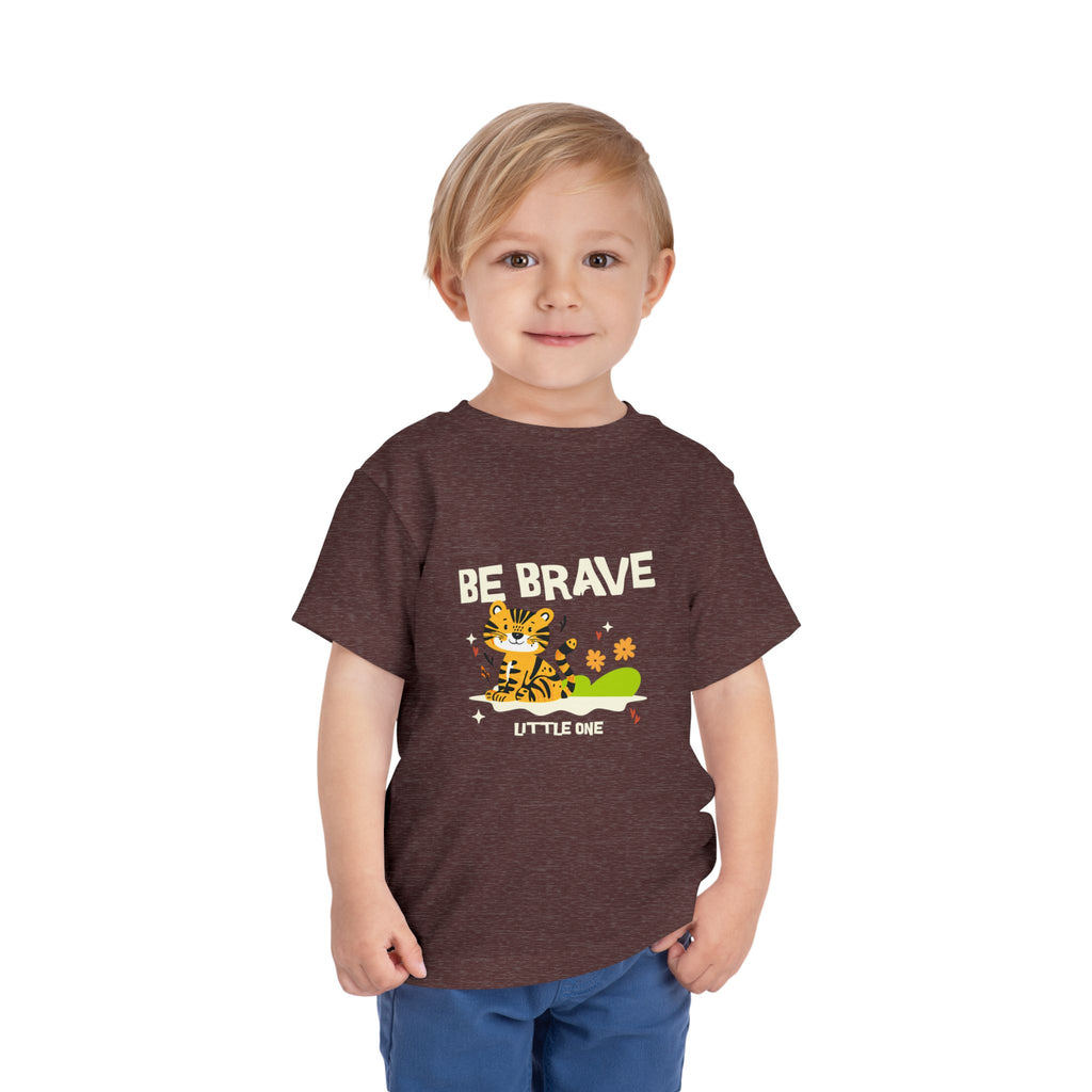 Be Brave Little One | Toddler Motivational Graphic Tiger Floral Garden T-Shirt