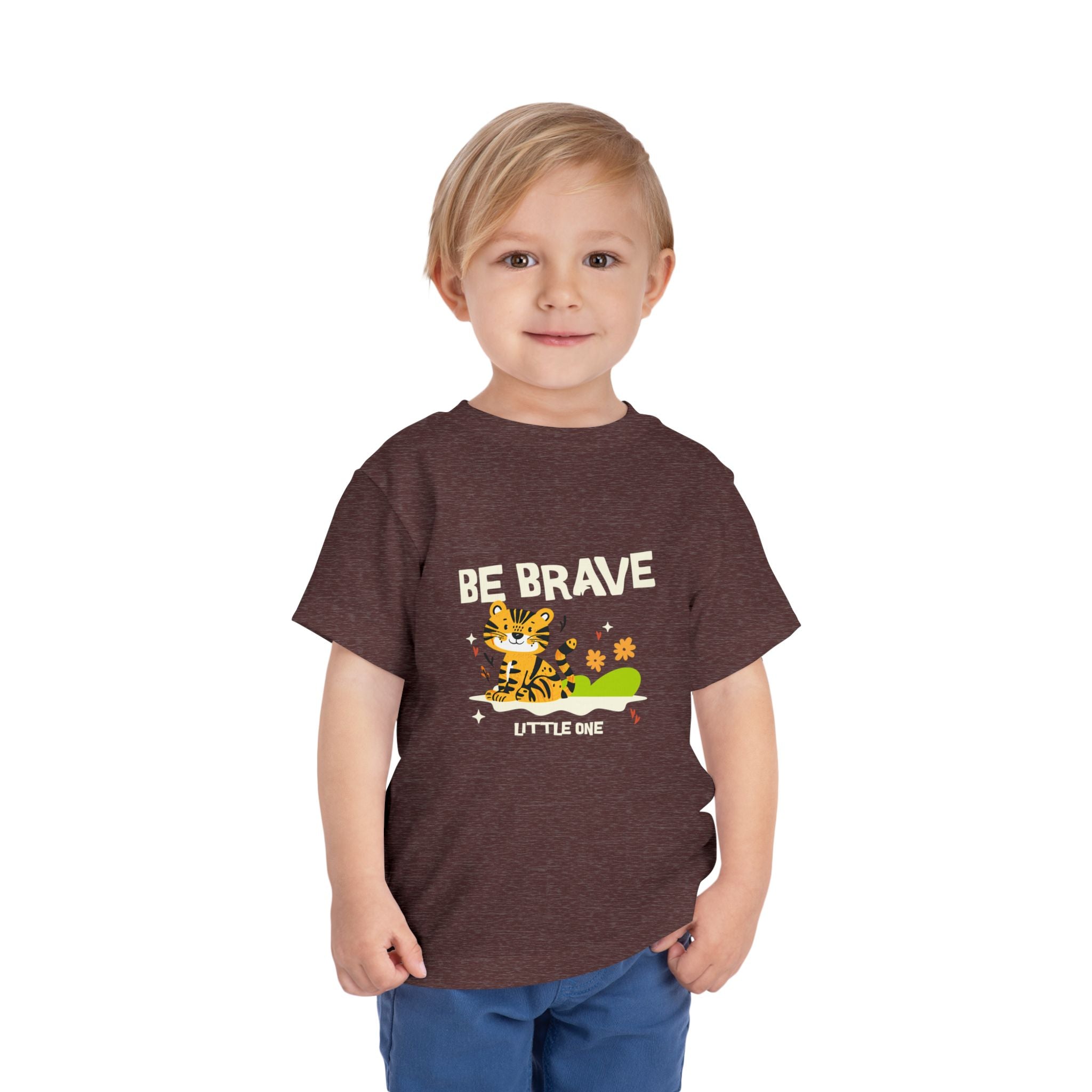 Be Brave Little One | Toddler Motivational Graphic Tiger Floral Garden T-Shirt